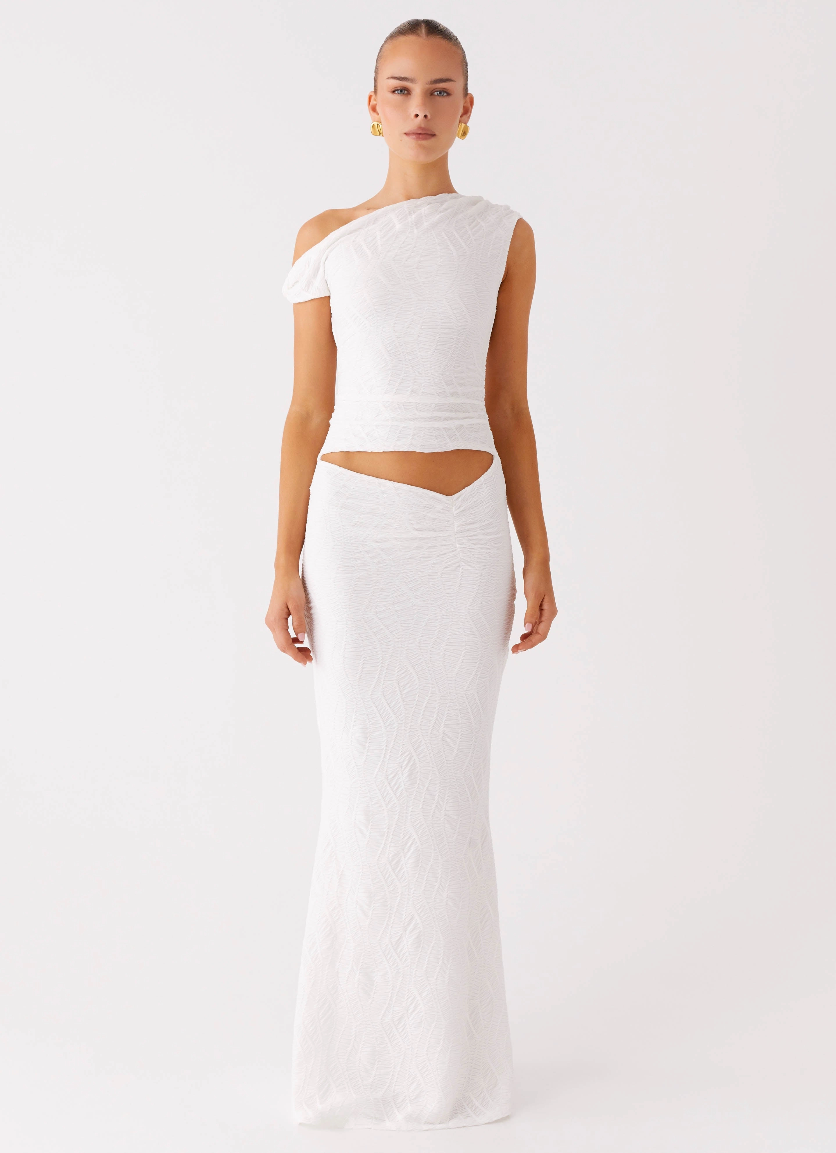 Galantis One Shoulder Maxi Dress - White Versatile Comfort Wear