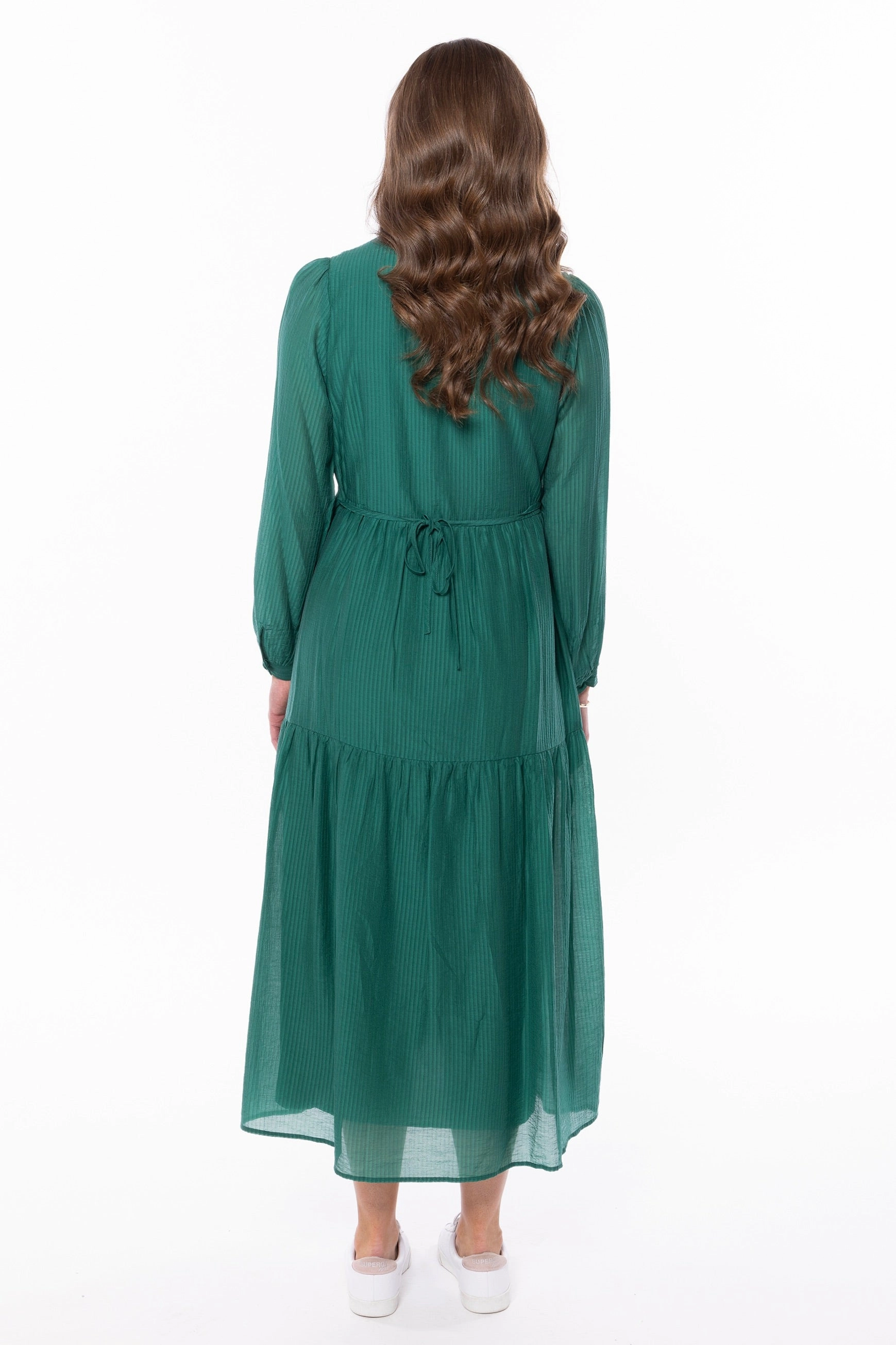 Prediction Palm Green LS Tiered Midi Dress Basic Mood Joyful Look