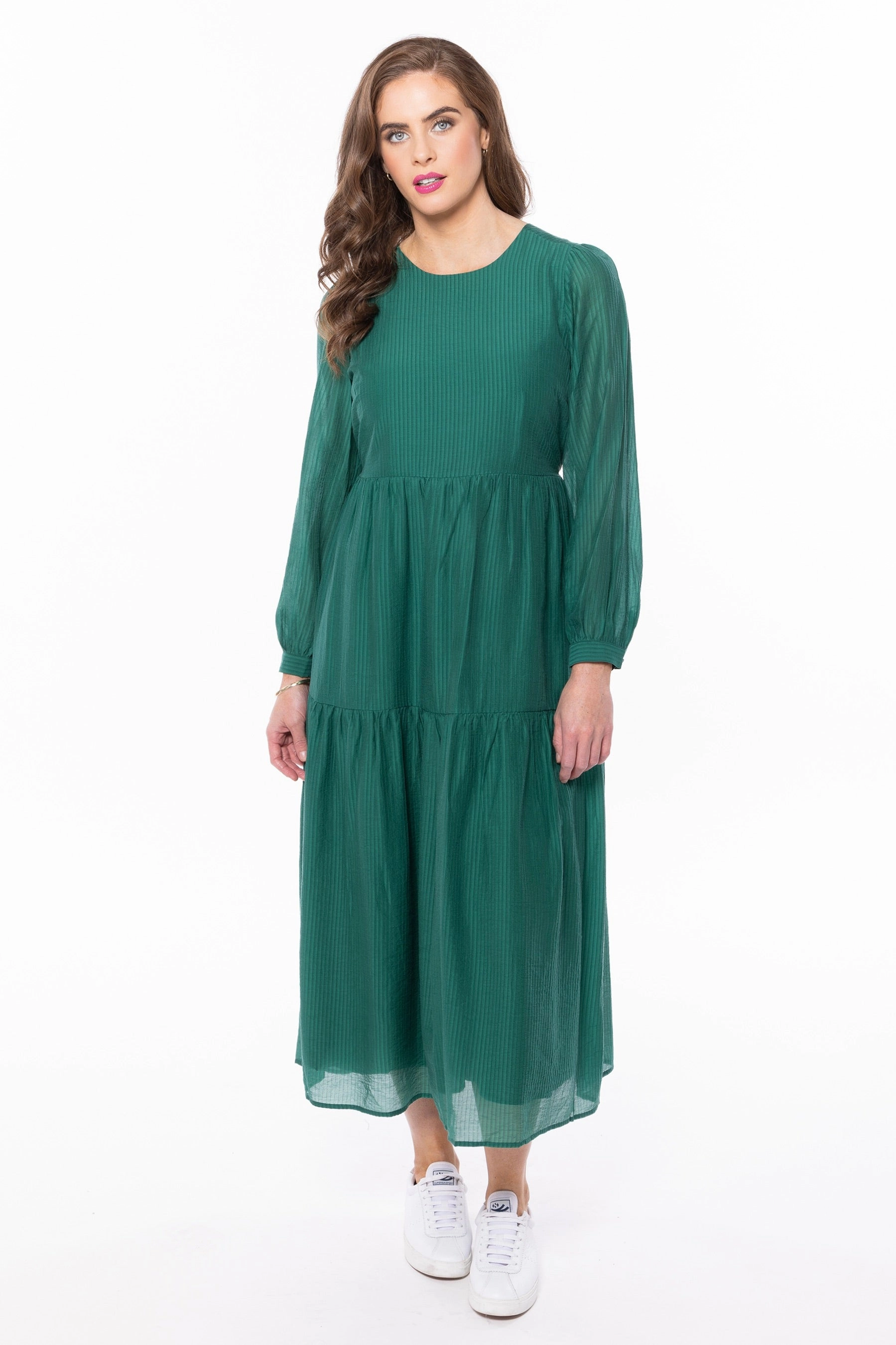 Unisex Option Prediction Palm Green LS Tiered Midi Dress