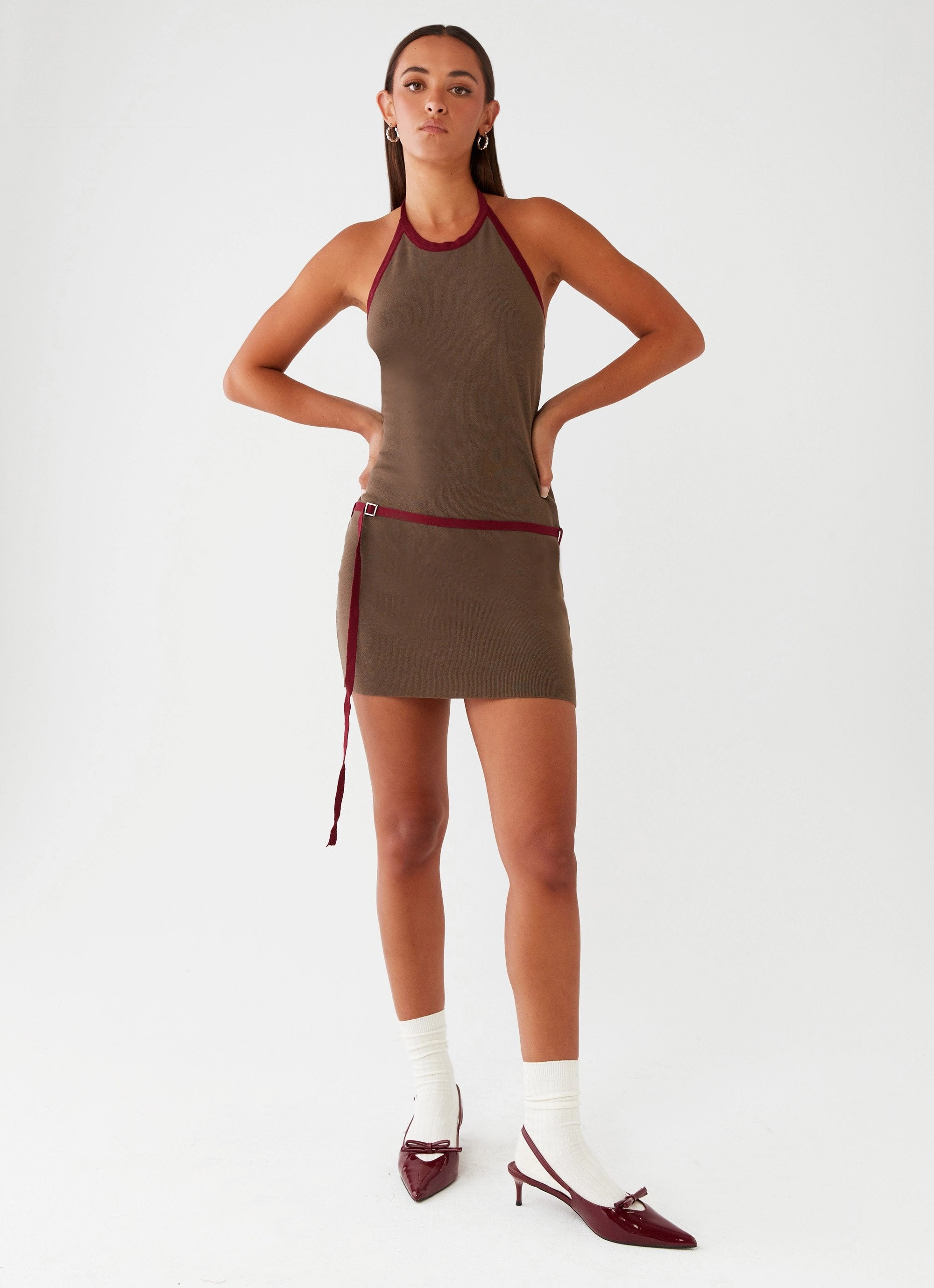 Contrast-Panel Ferne Mini Dress - Iron Grey