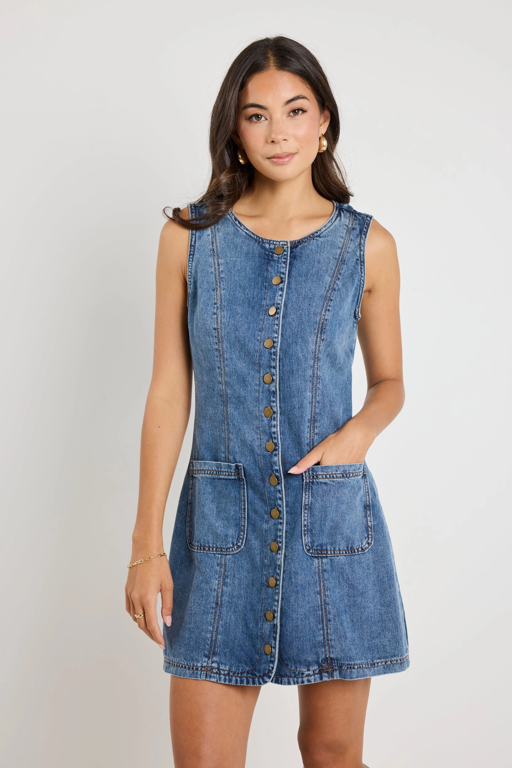 Avenue Mineral Blue Denim Mini Vest Dress outdated technology dusty environment