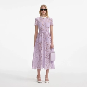 Self Portrait 006 Lace Button Front Midi Dress in Lilac Sleek Appearance Sophisticated Cut