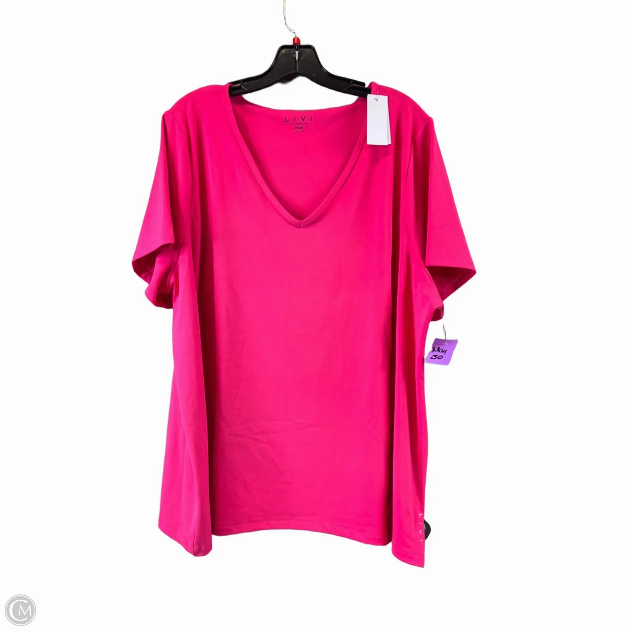 Smooth Jersey Texture Sweat Absorbent Top Short Sleeve Basic By Livi Active In Pink, Size: 3x