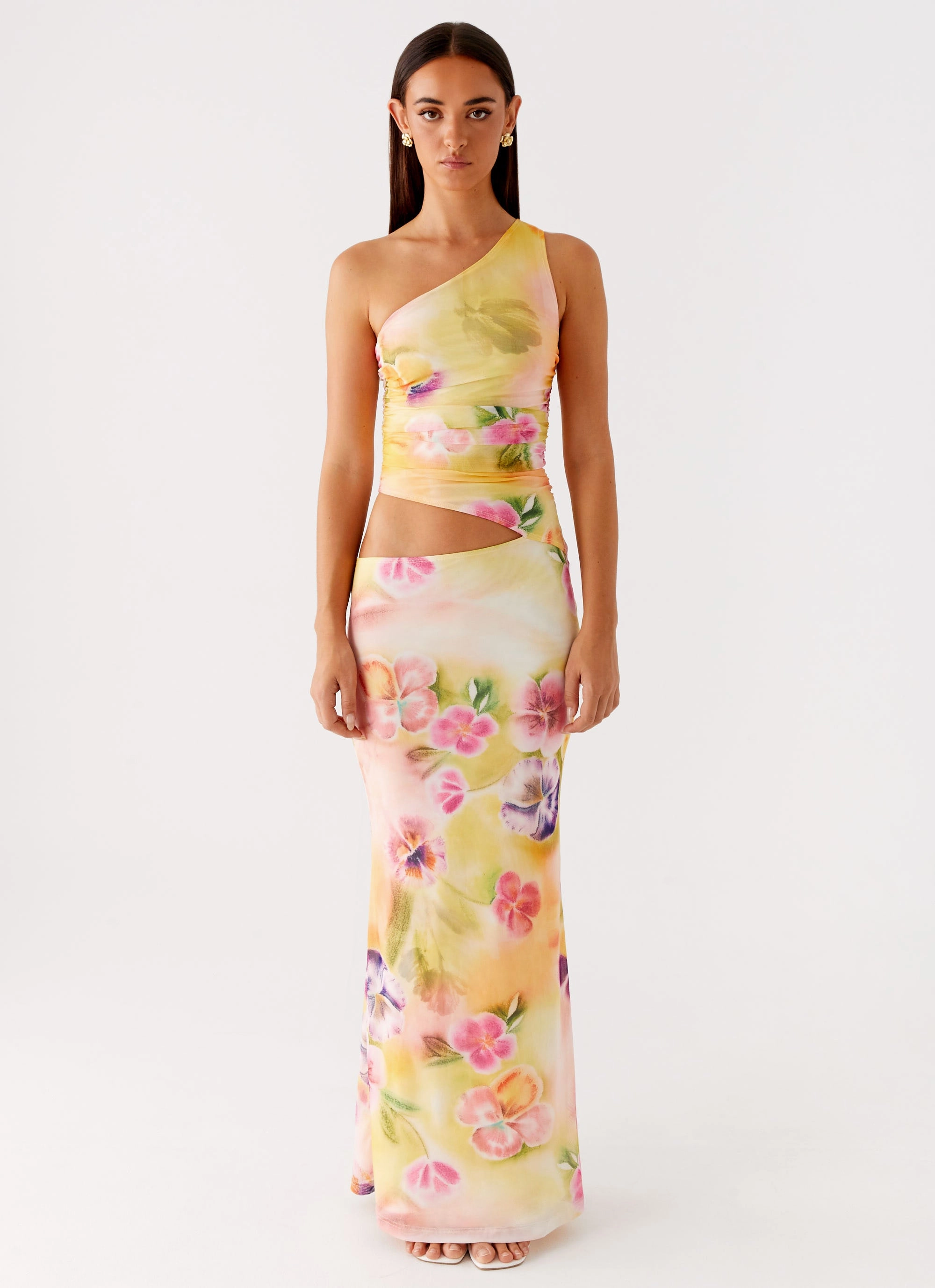 Seranella One Shoulder Maxi Dress - Sunburst Floral Pure Piece sophisticated appearance