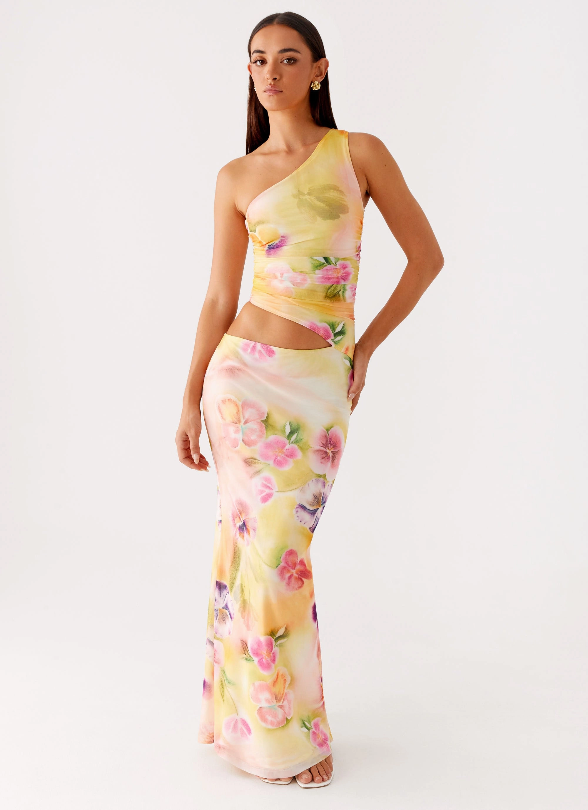 Modern and Stylish PlushLining Seranella One Shoulder Maxi Dress - Sunburst Floral