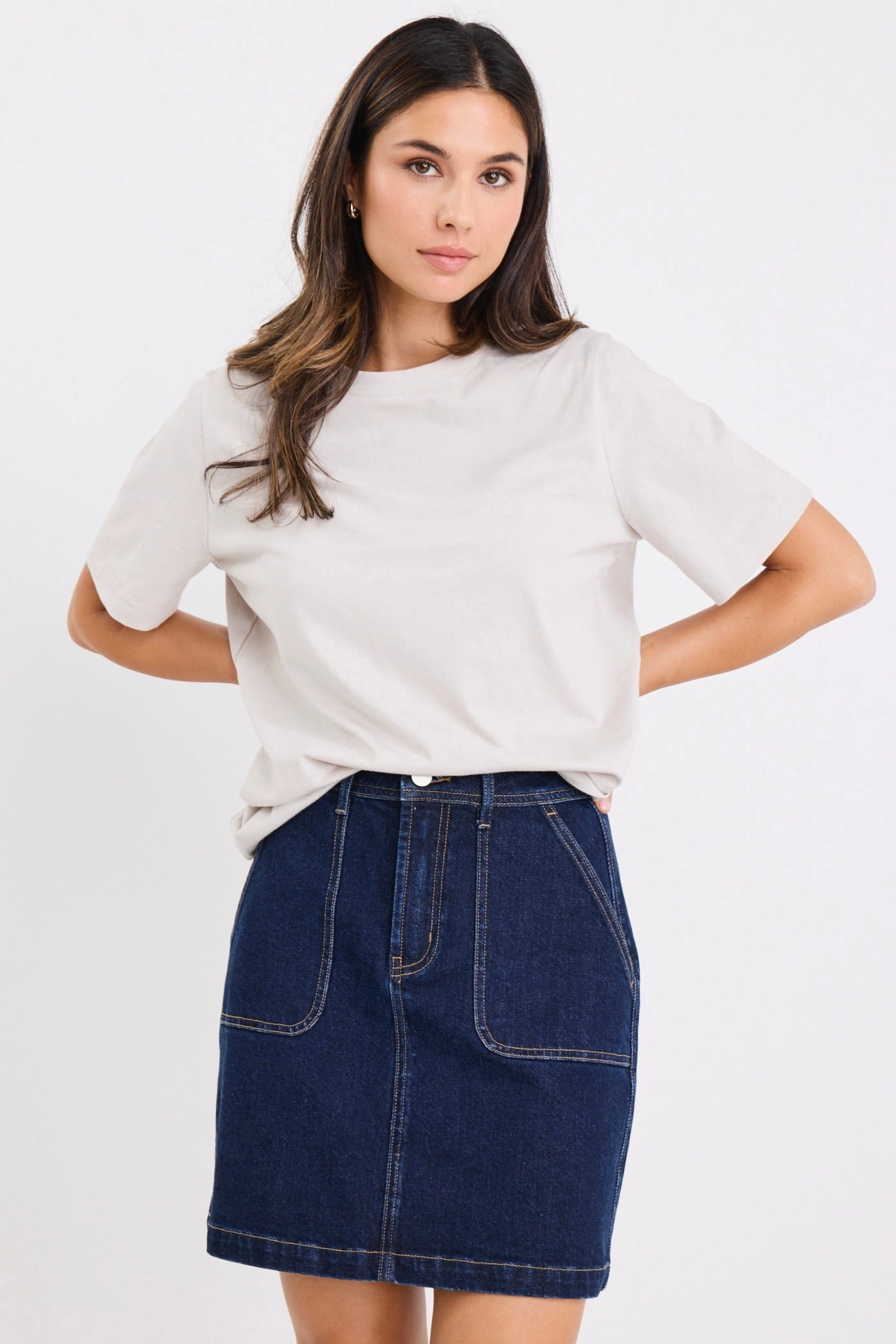Orchard Indigo Front Denim Mini Skirt Stretch Comfort