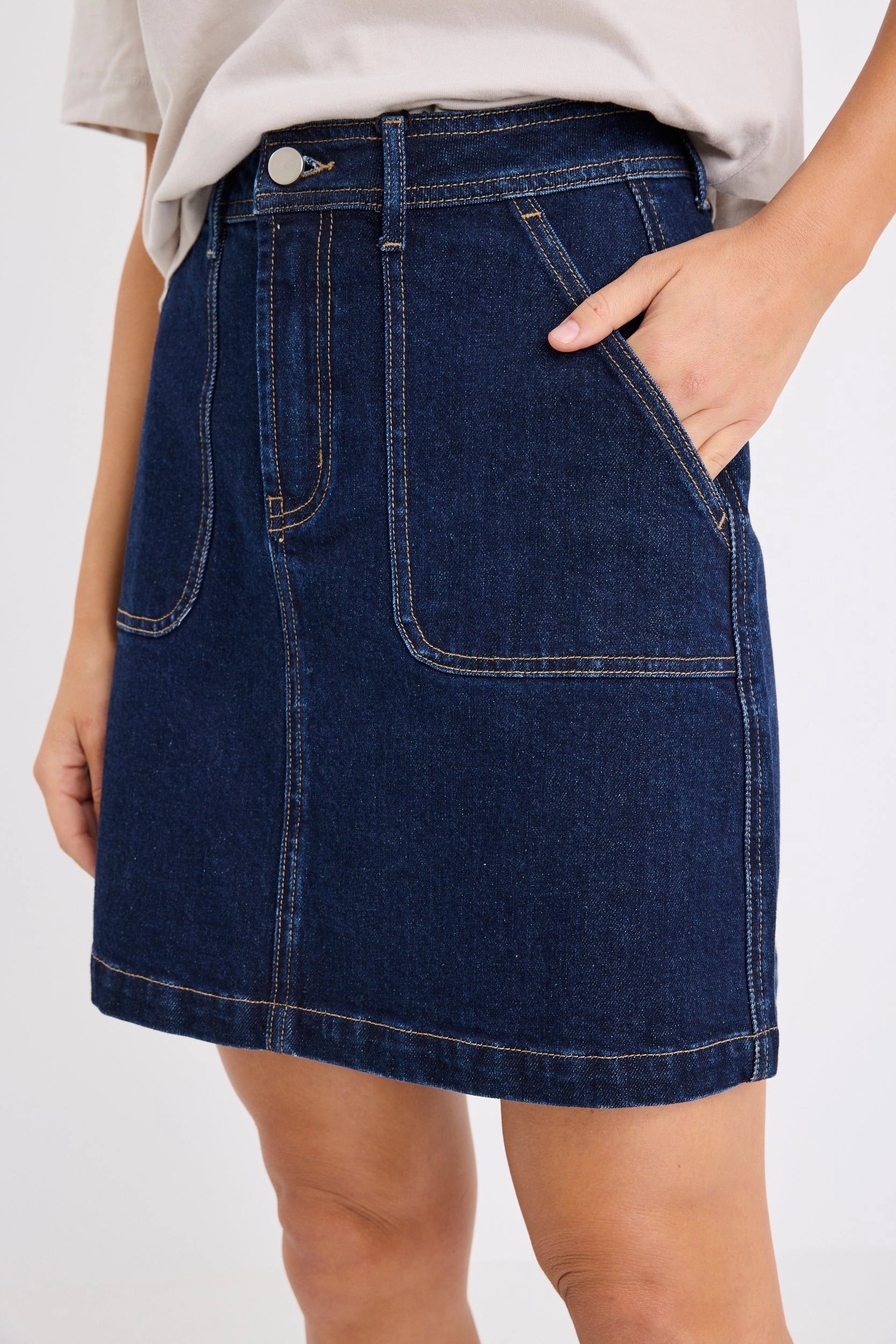 Orchard Indigo Front Denim Mini Skirt Neat Style Cozy Movement