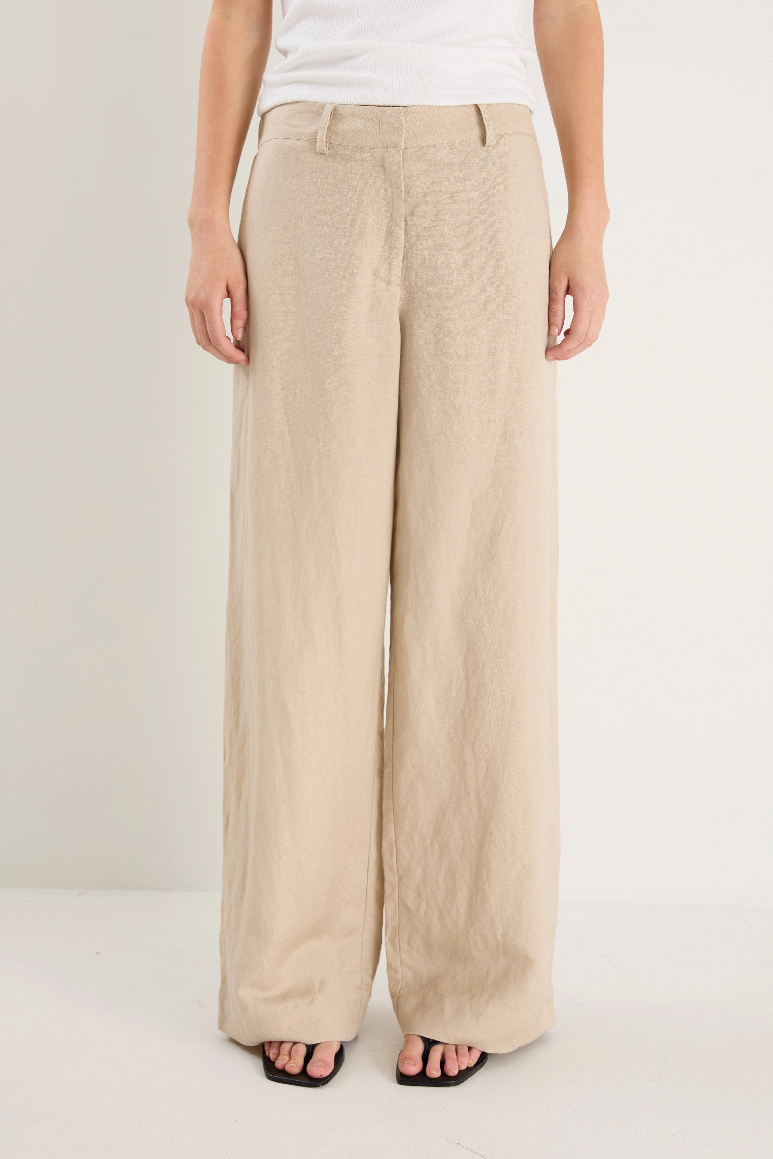Flex Fit Design Shelter Oat Linen Viscose Flat Front Wide Pants