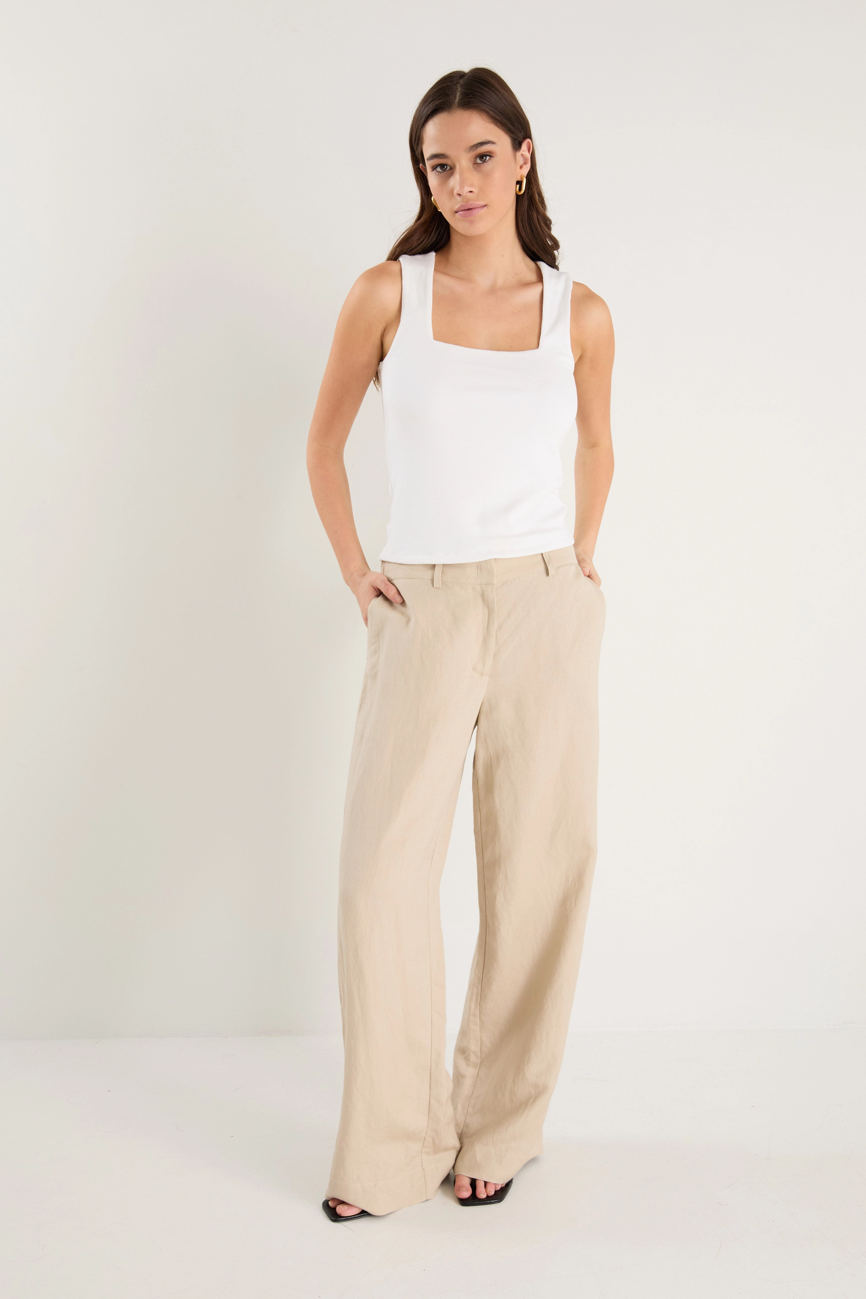 Chill Ready Shelter Oat Linen Viscose Flat Front Wide Pants