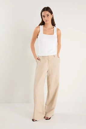 Chill Ready Shelter Oat Linen Viscose Flat Front Wide Pants