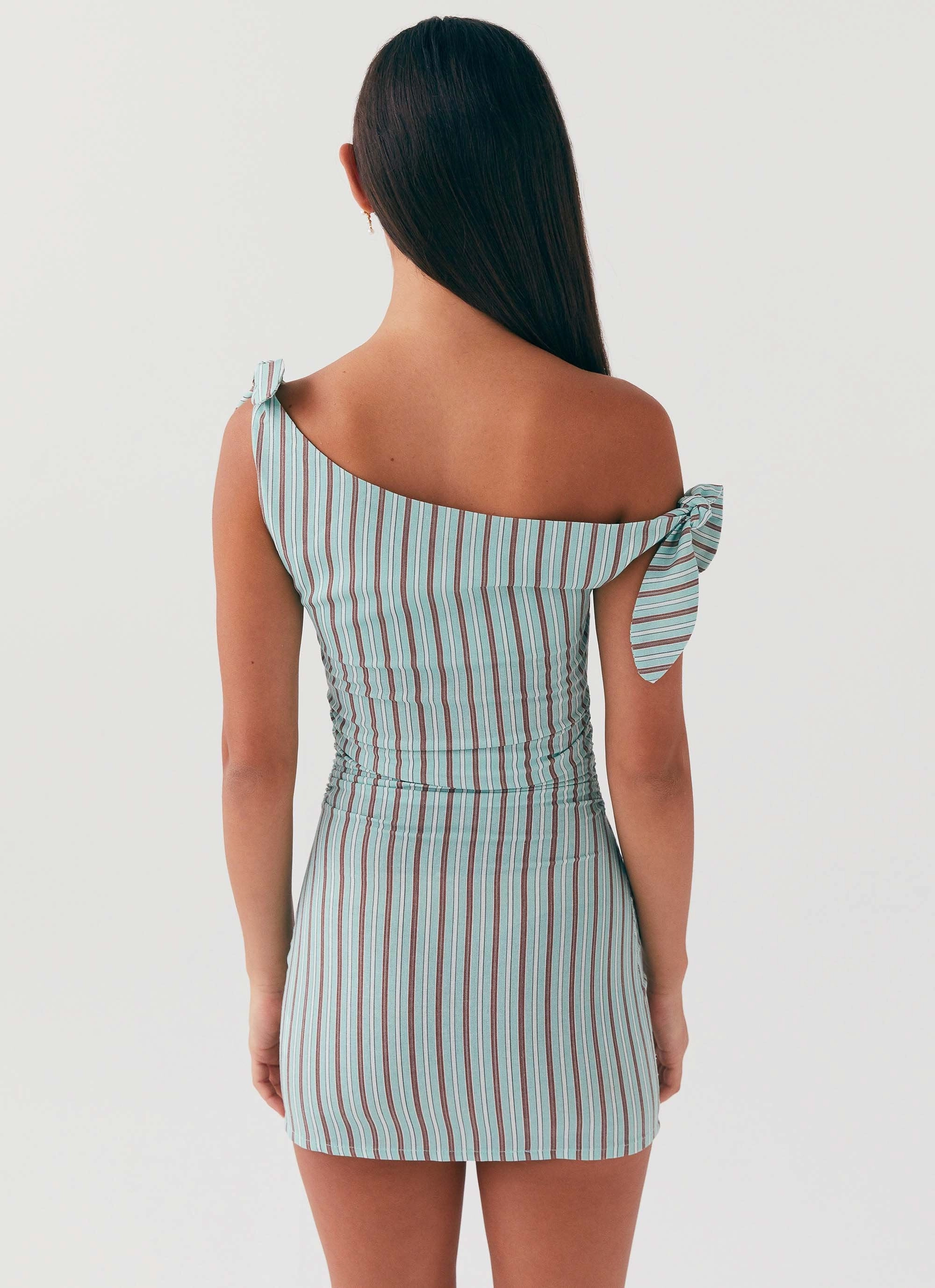 Raglan-Sleeve Timeless Waistband Fit Amazonia Linen Mini Dress - Coastal Stripe