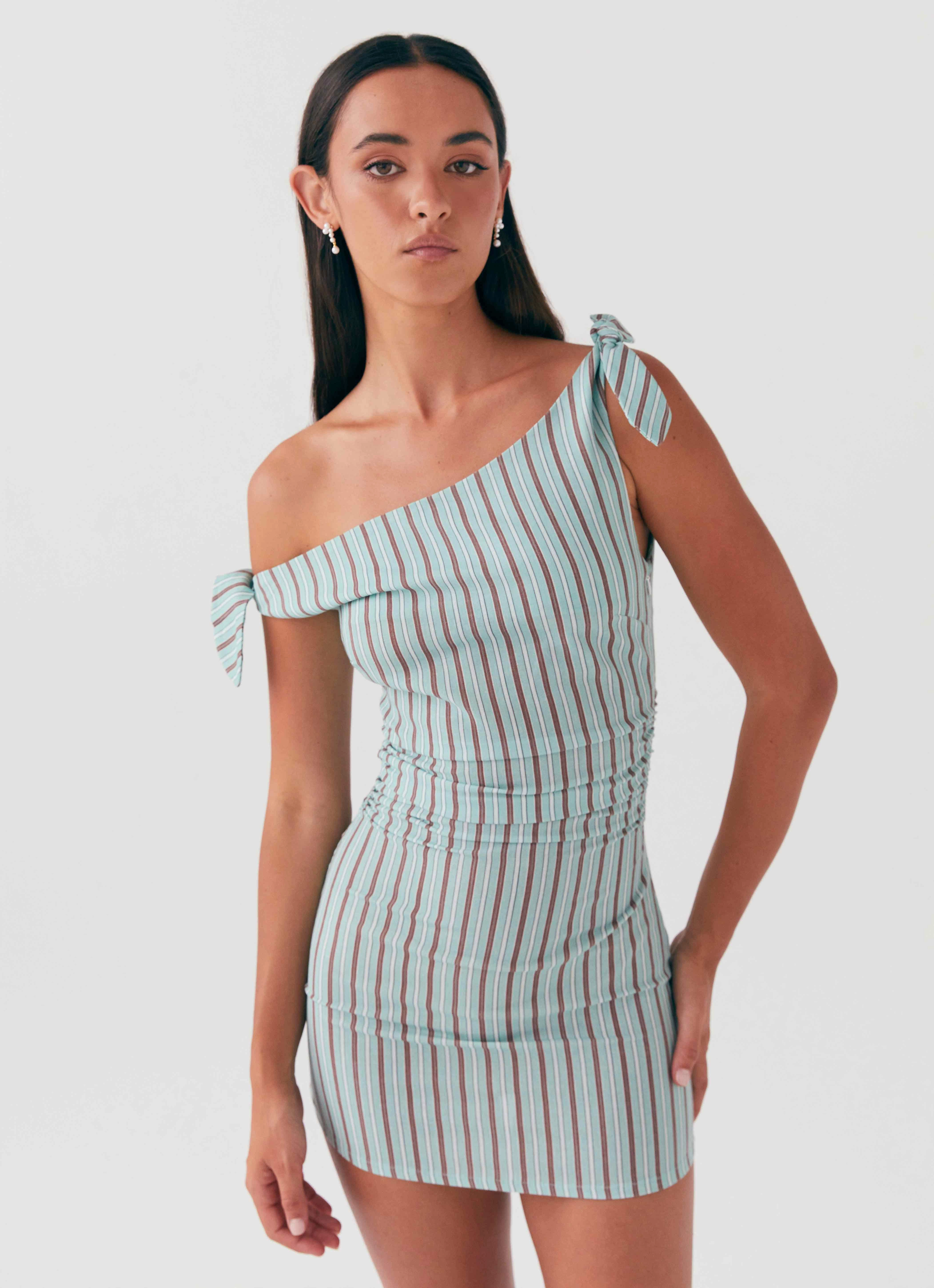 Amazonia Linen Mini Dress - Coastal Stripe Satin Glow