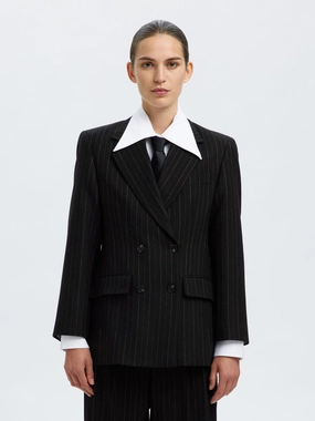 Easy Comfort SELECTED Malia Manteco Blazer in Black Pinstripe