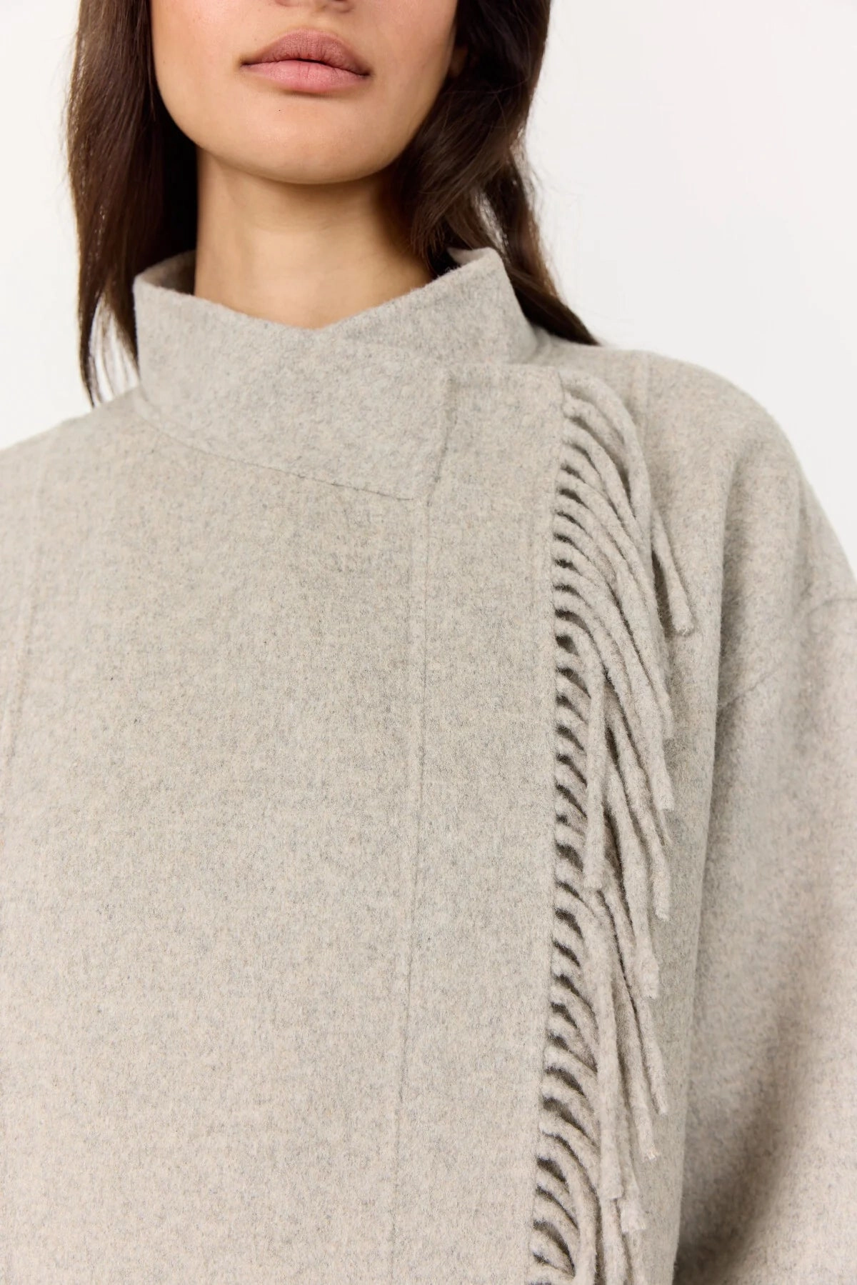 Levete Room Owa 35 Fringe Coat in Silver Grey ReinforcedStressPoints
