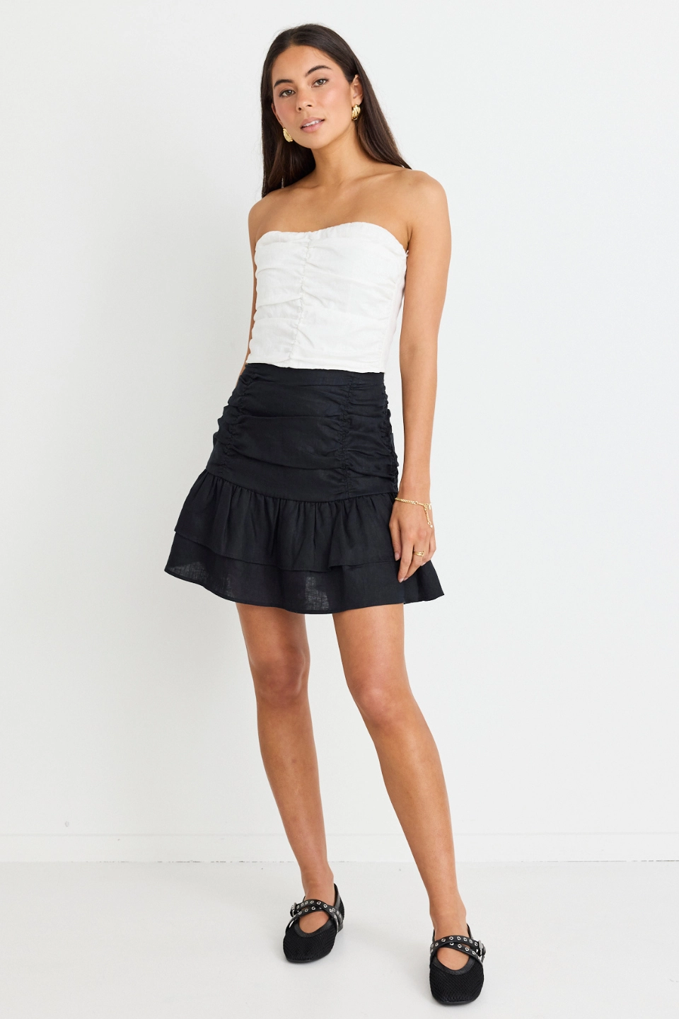 Ascend White Linen Strapless Rouched Top SeamFreeShoulder Eco Friendly Dye Process