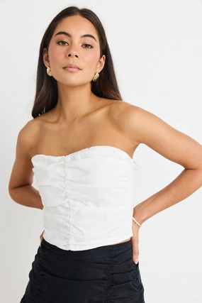 Durable Reinforced Elbow Patches All-Purpose Ascend White Linen Strapless Rouched Top
