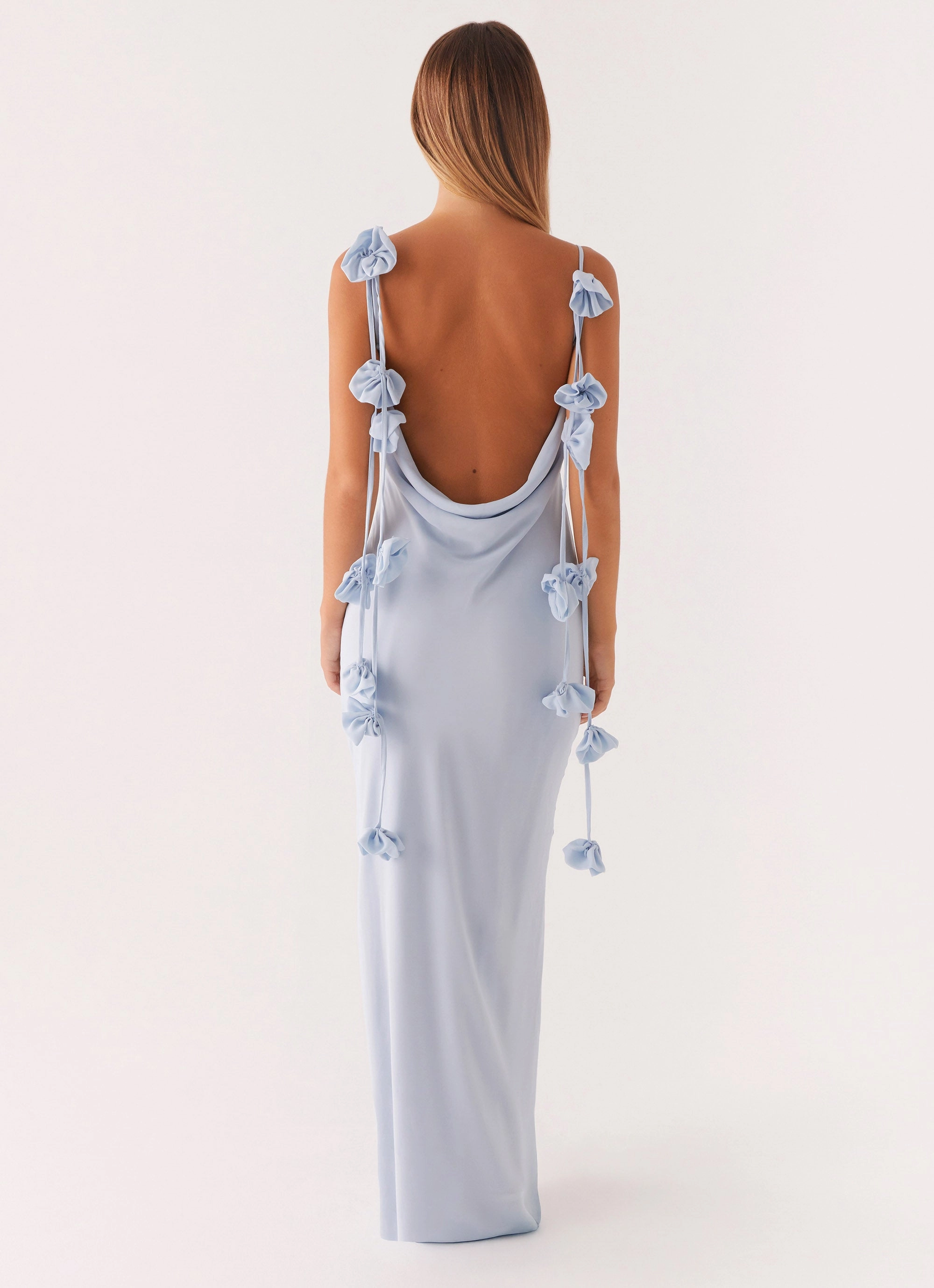Simona Maxi Dress - Pastel Blue Travel-Essential Asymmetrical hem