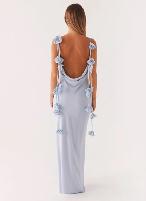 Simona Maxi Dress - Pastel Blue Travel-Essential Asymmetrical hem