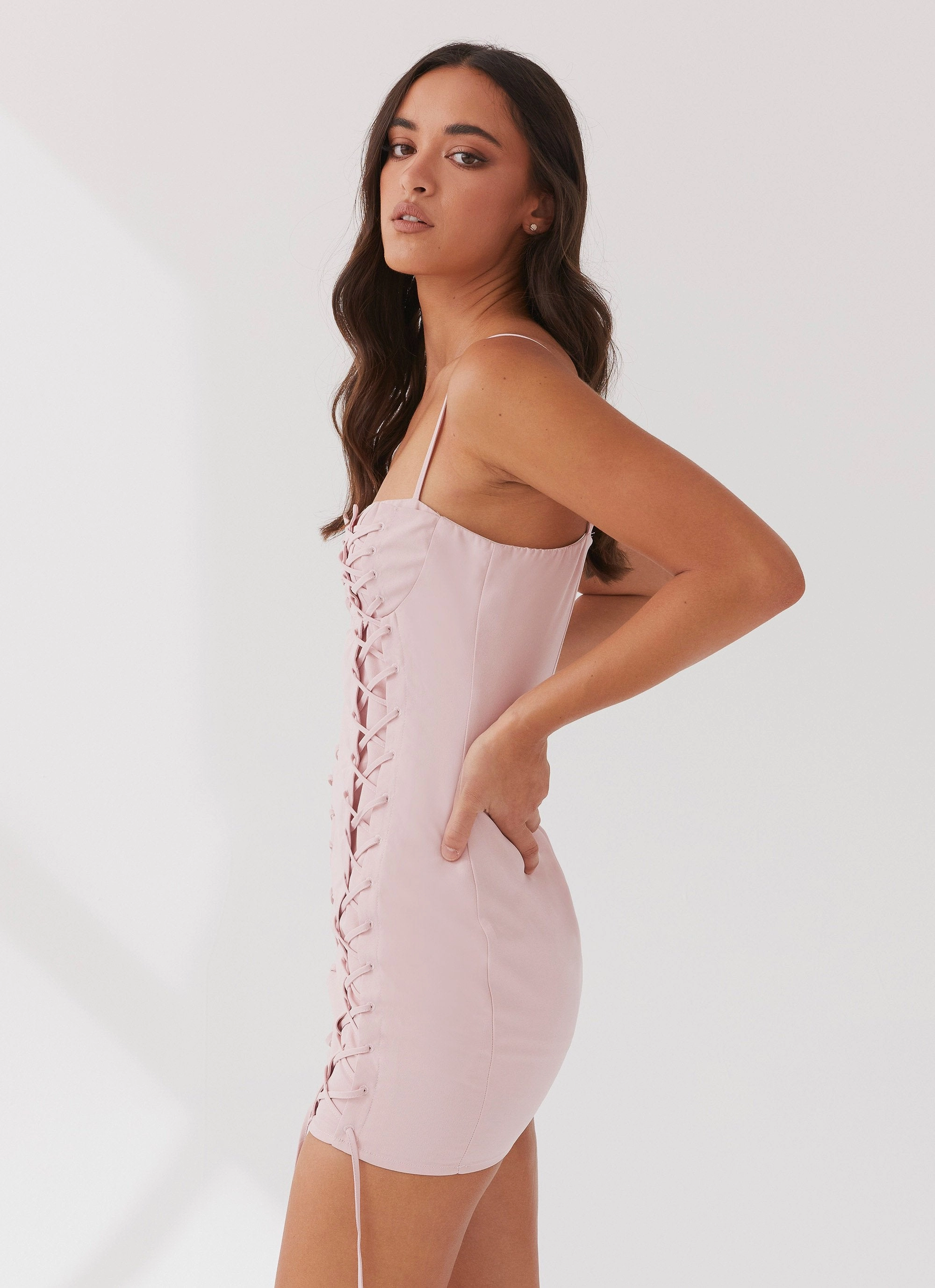 Ceremony Ready Christina Lace Up Mini Dress - Lavender