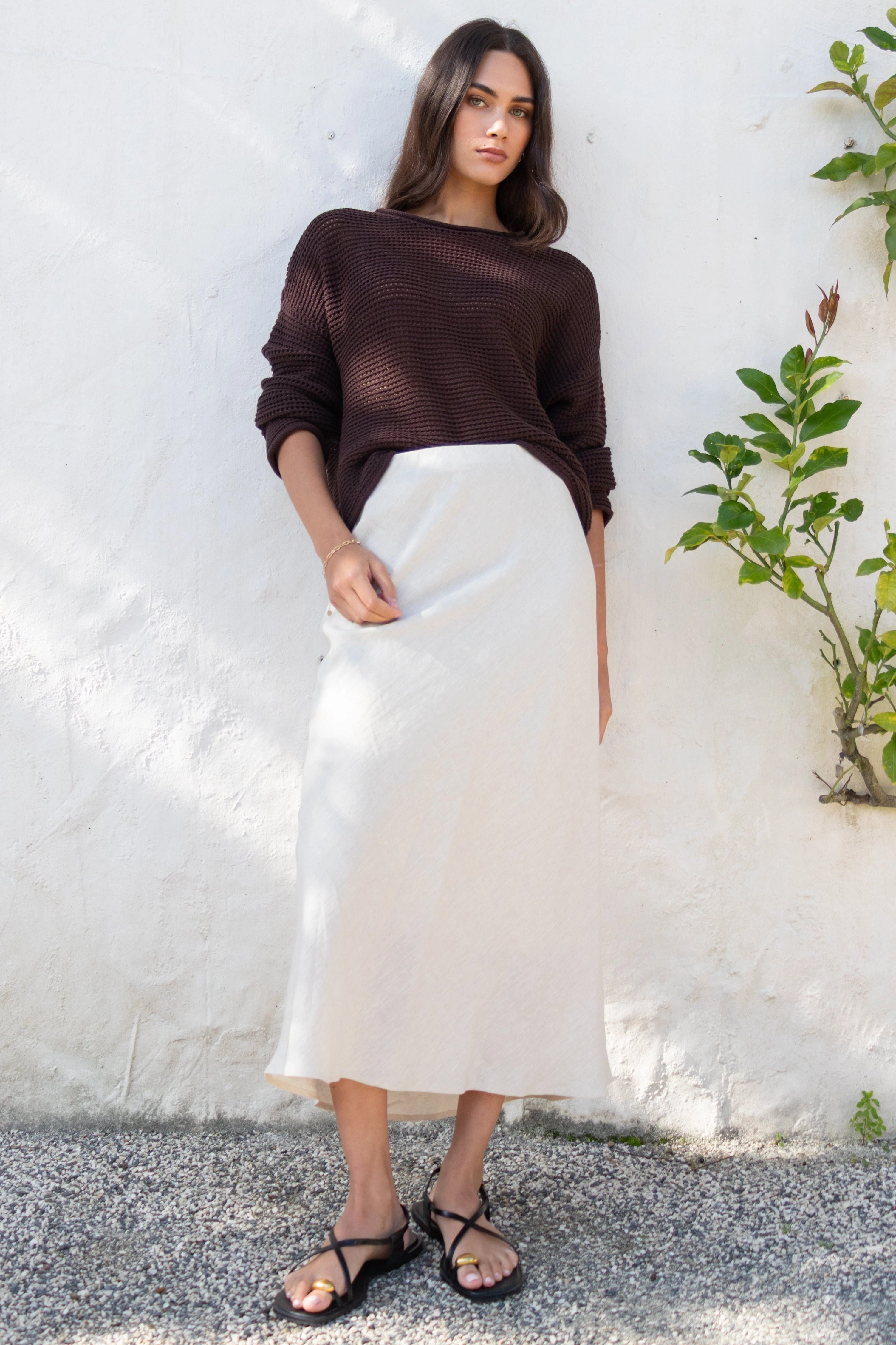 Bliss Natural Linen Bias Midi Skirt music concert
