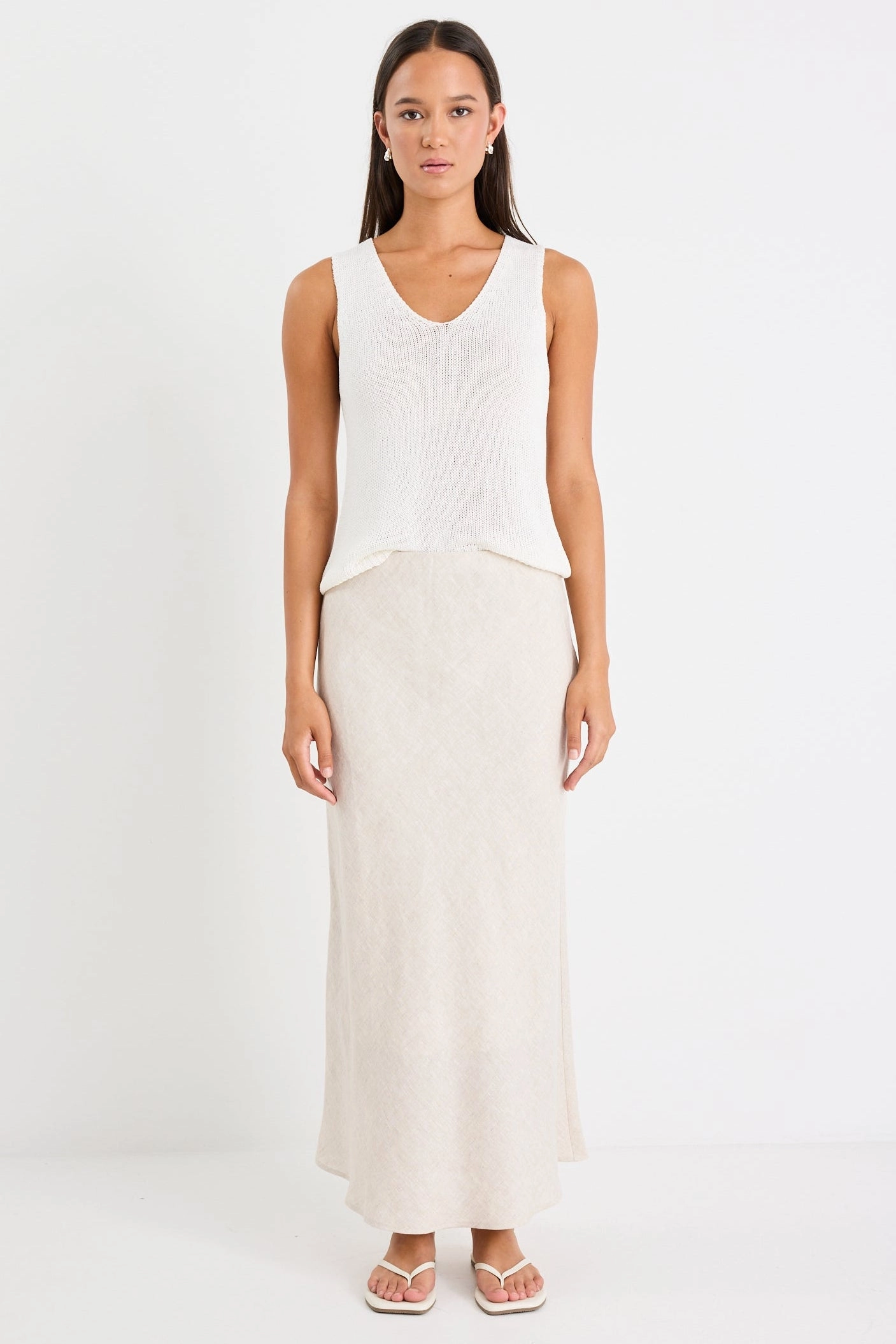Bliss Natural Linen Bias Midi Skirt Outfit Moodset Clean Outfit