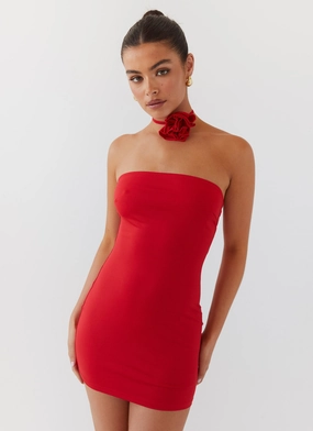 Bishop-Sleeve Versatile sundress Ruby Glamour Rose Mini Dress - Rouge Red