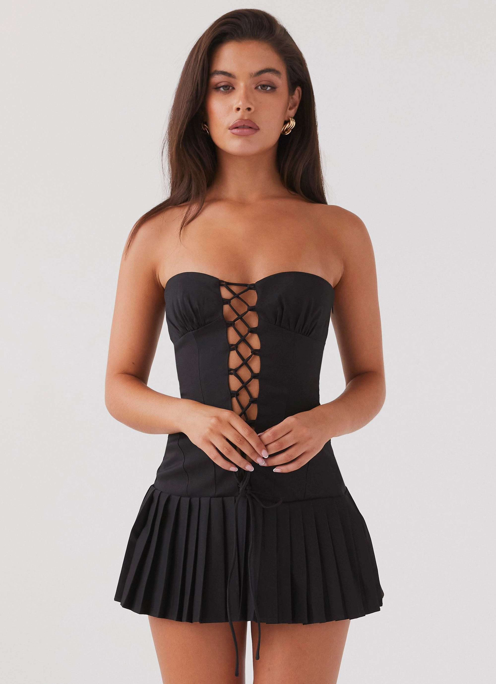 Flawless Construction Heating Up Lace Up Mini Dress - Black