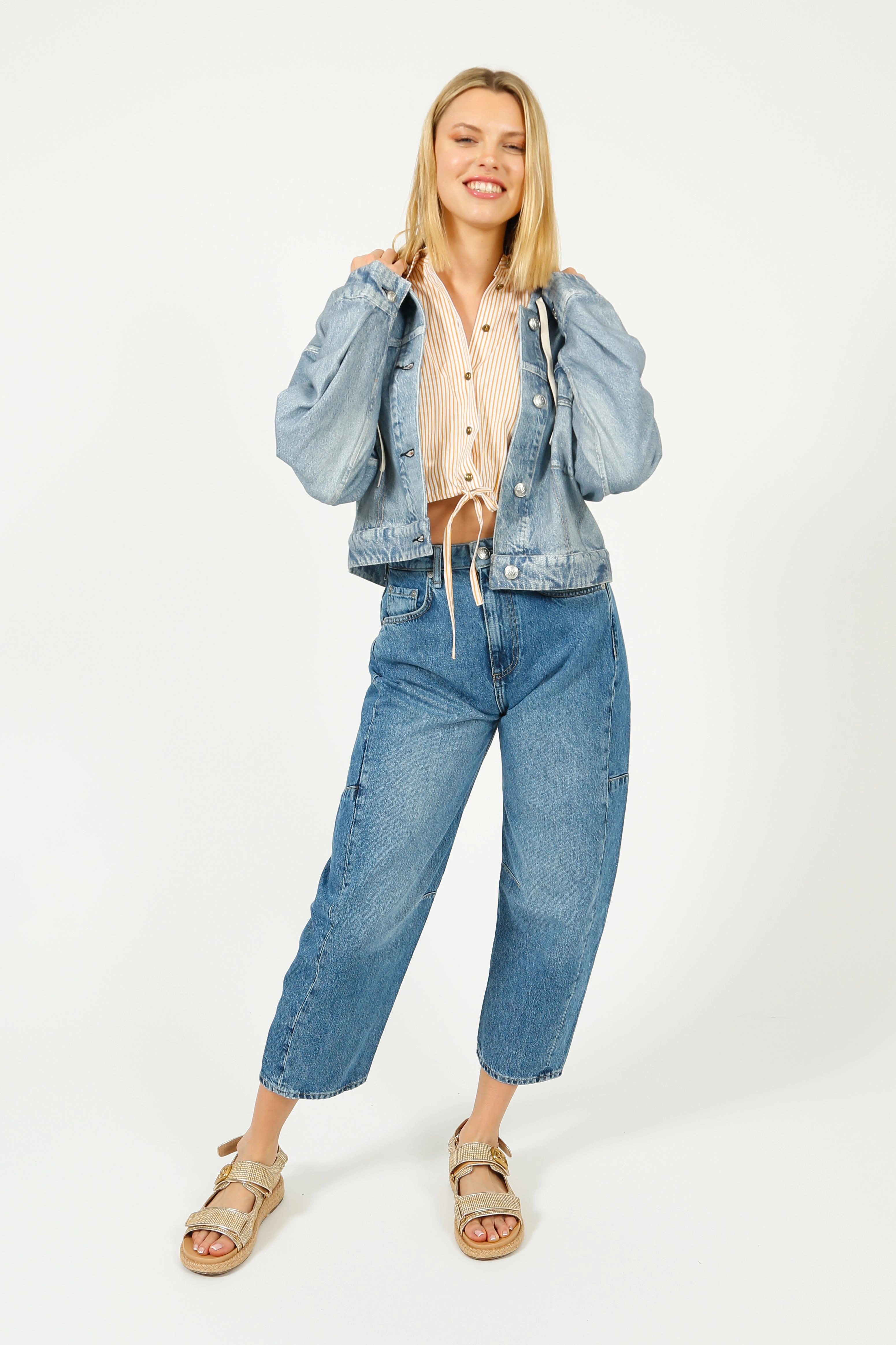 R&B Charlie High Rise Barrel in Accord Rainy Day Vintage Lover Cropped length