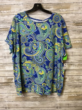 Hiking durability All-day Comfort Top Ss By Talbots In Blue & Yellow, Size:3X