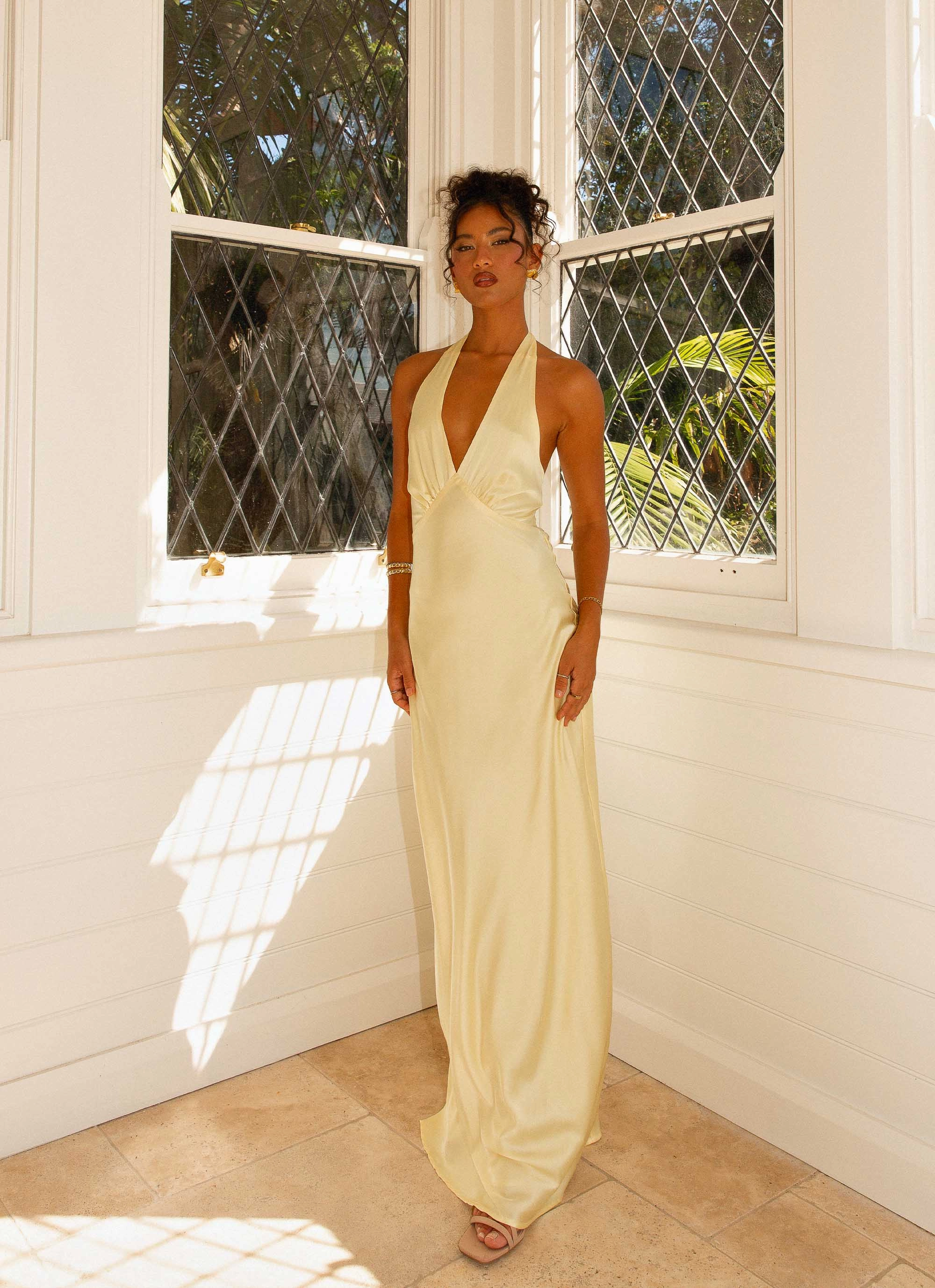 Heavy Hearted Satin Maxi Dress - Lemon solo wear Subtle Stitch