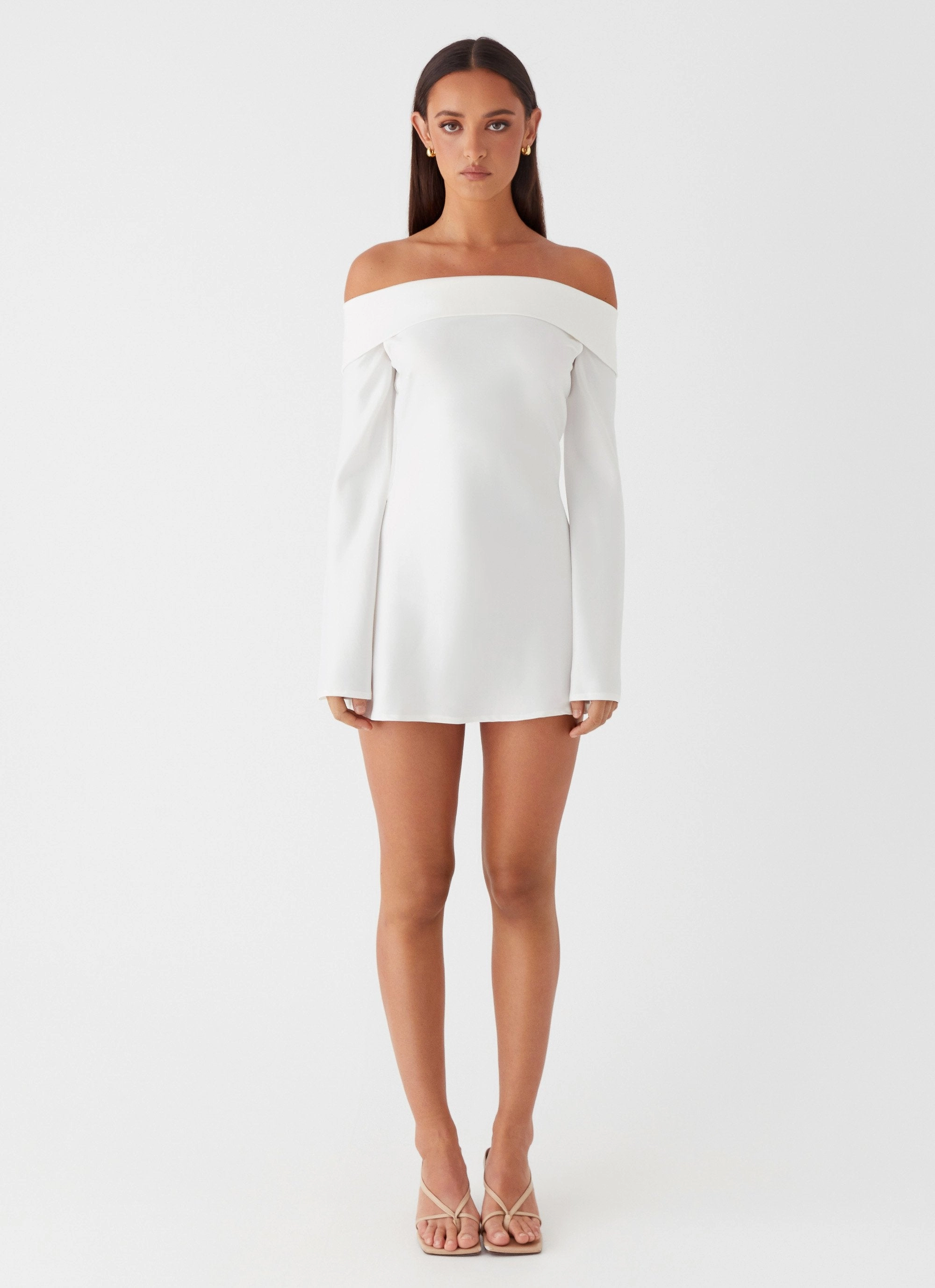 Layered Movement Lumina Long Sleeve Mini Dress - White
