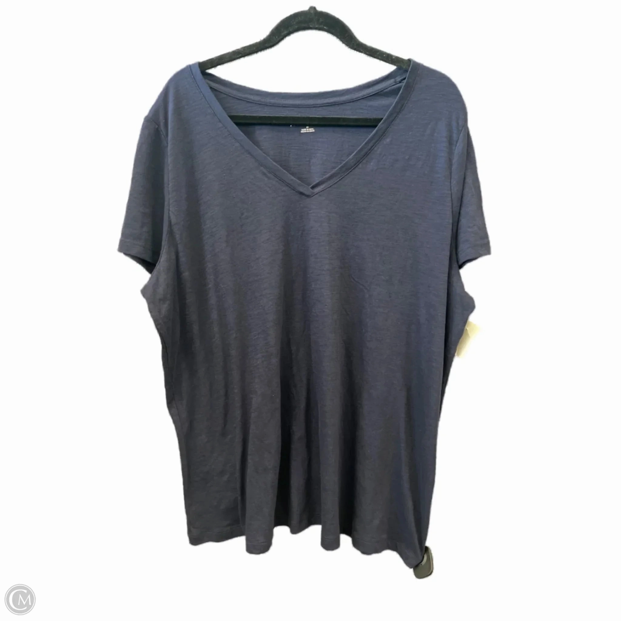 Breathable Flex Fit Elegant Detail Top Short Sleeve Basic By Ava & Viv In Navy, Size: 2x