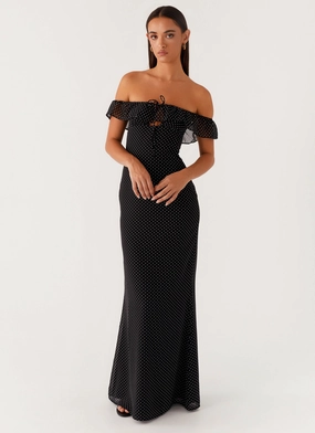 Scarlet Cherry Maxi Dress - Black Polka Dot Urban Classic