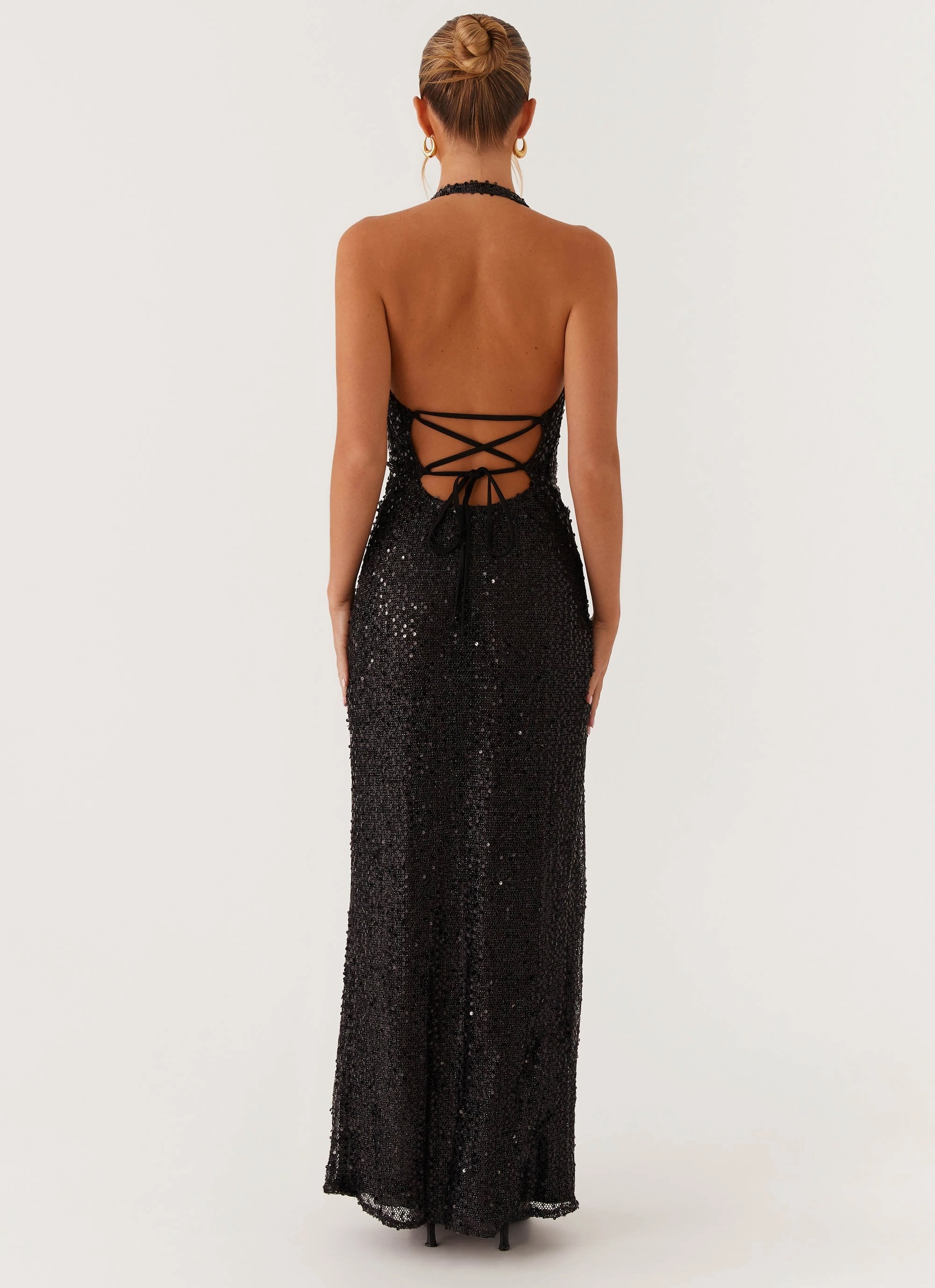 After Tonight Sequin Cowl Neck Maxi Dress - Black Neat Finish Cozy Vibes