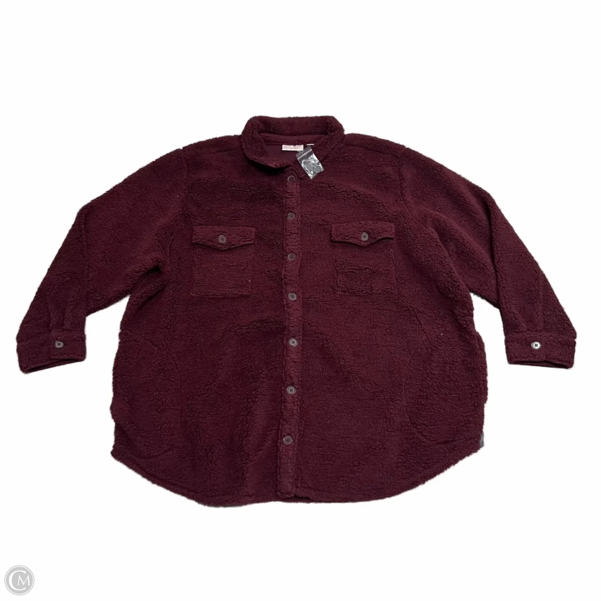 Convertible 2 In 1 Function NonBulkyLayering Coat Faux Fur & Sherpa By Belle By Kim Gravel In Maroon, Size: 3x