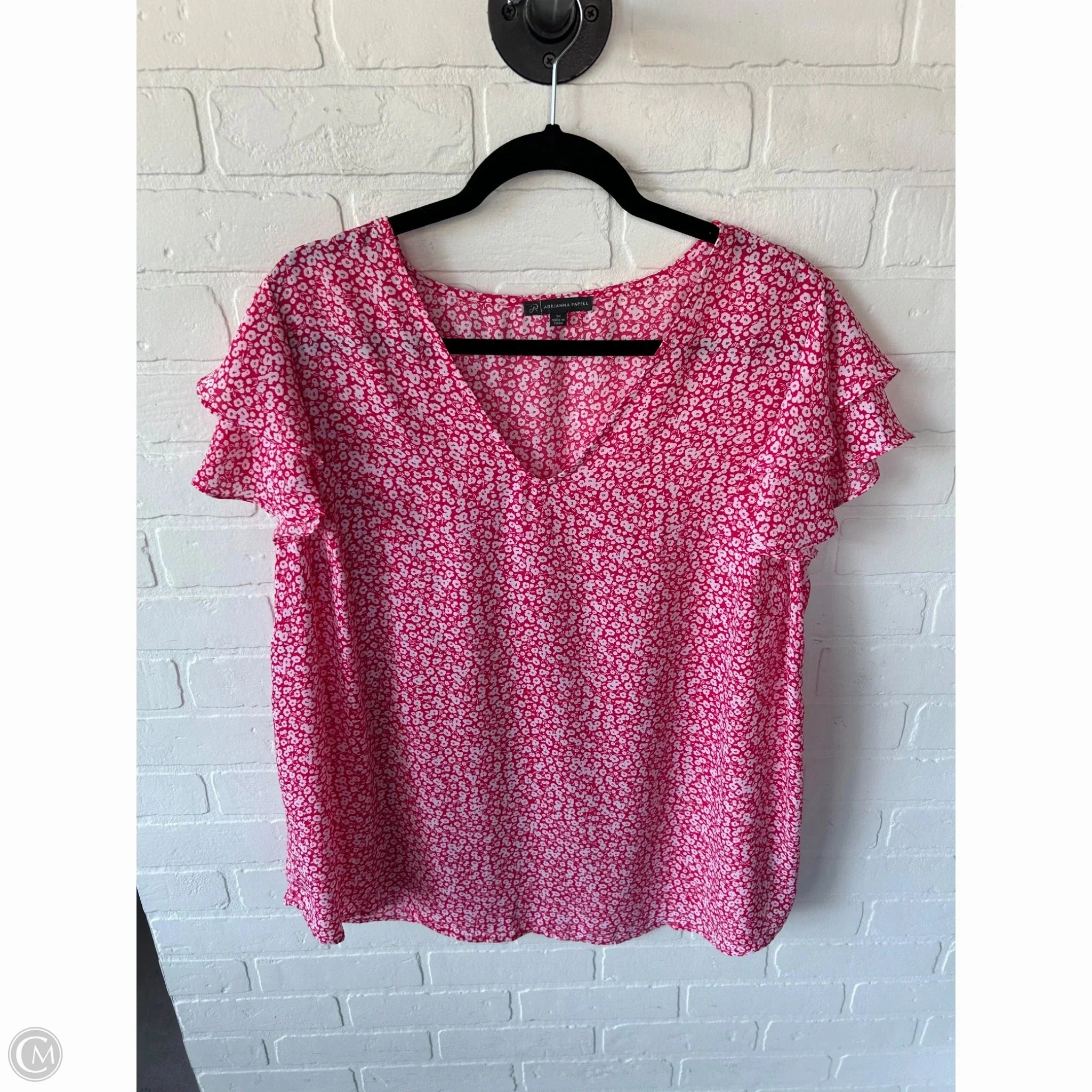 Relax Comfort Style Top Short Sleeve By Adrianna Papell In Pink & White, Size: 1x