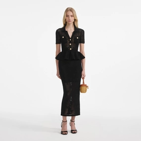 Self Portrait 047 Black Bow Crochet Midi Dress Minimalist feel