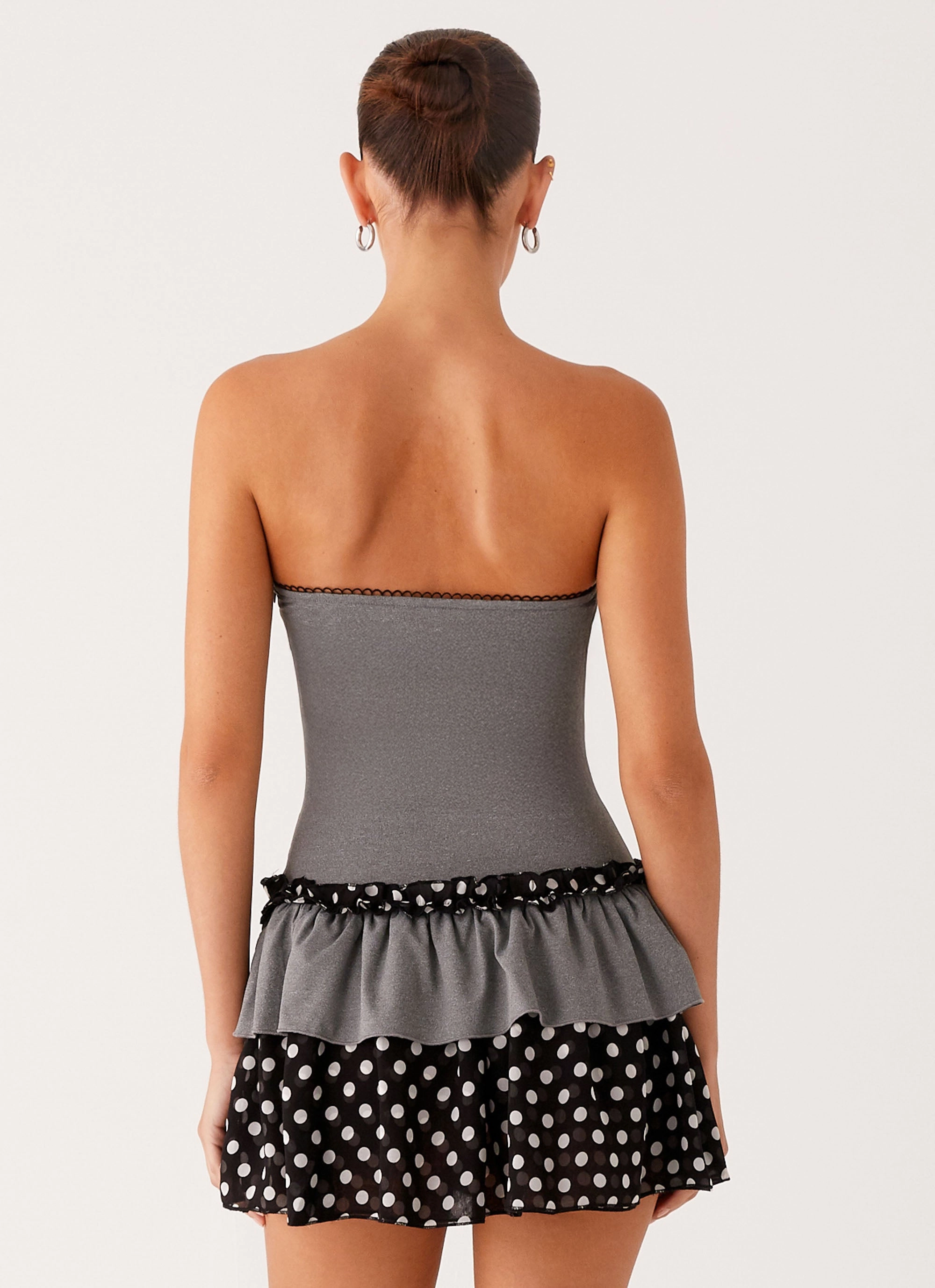 Urban Light Low-Waist Yerin Strapless Frill Mini Dress - Grey Polkadot