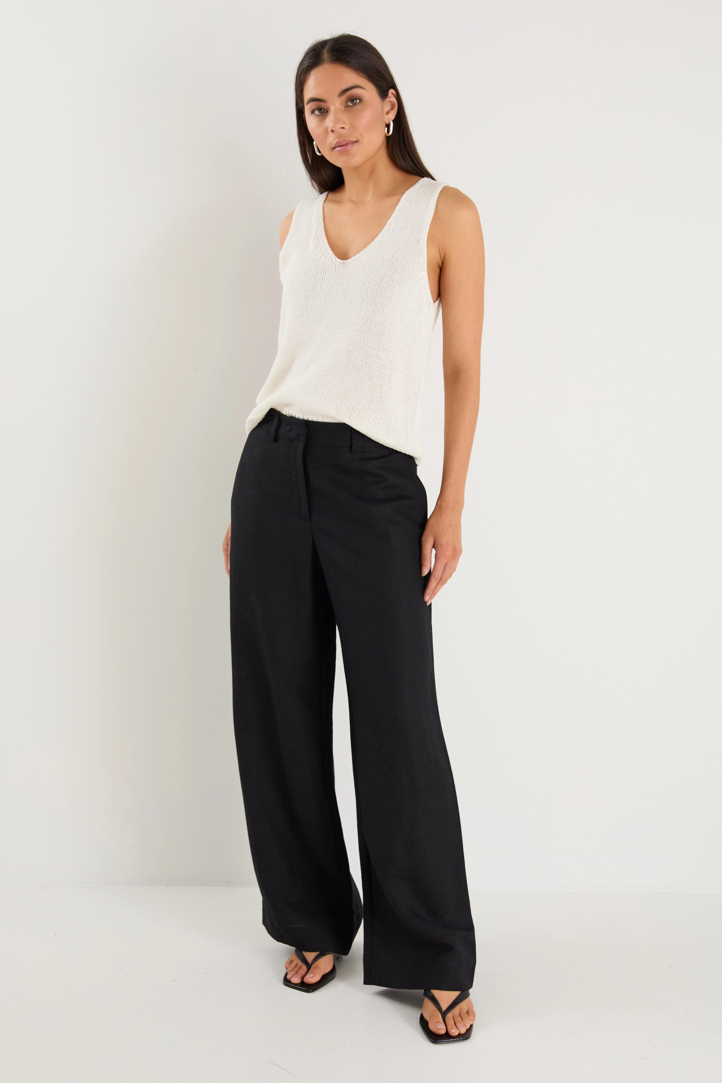Shelter Black Linen Viscose Flat Front Wide Pants Urban Cool Work Ready