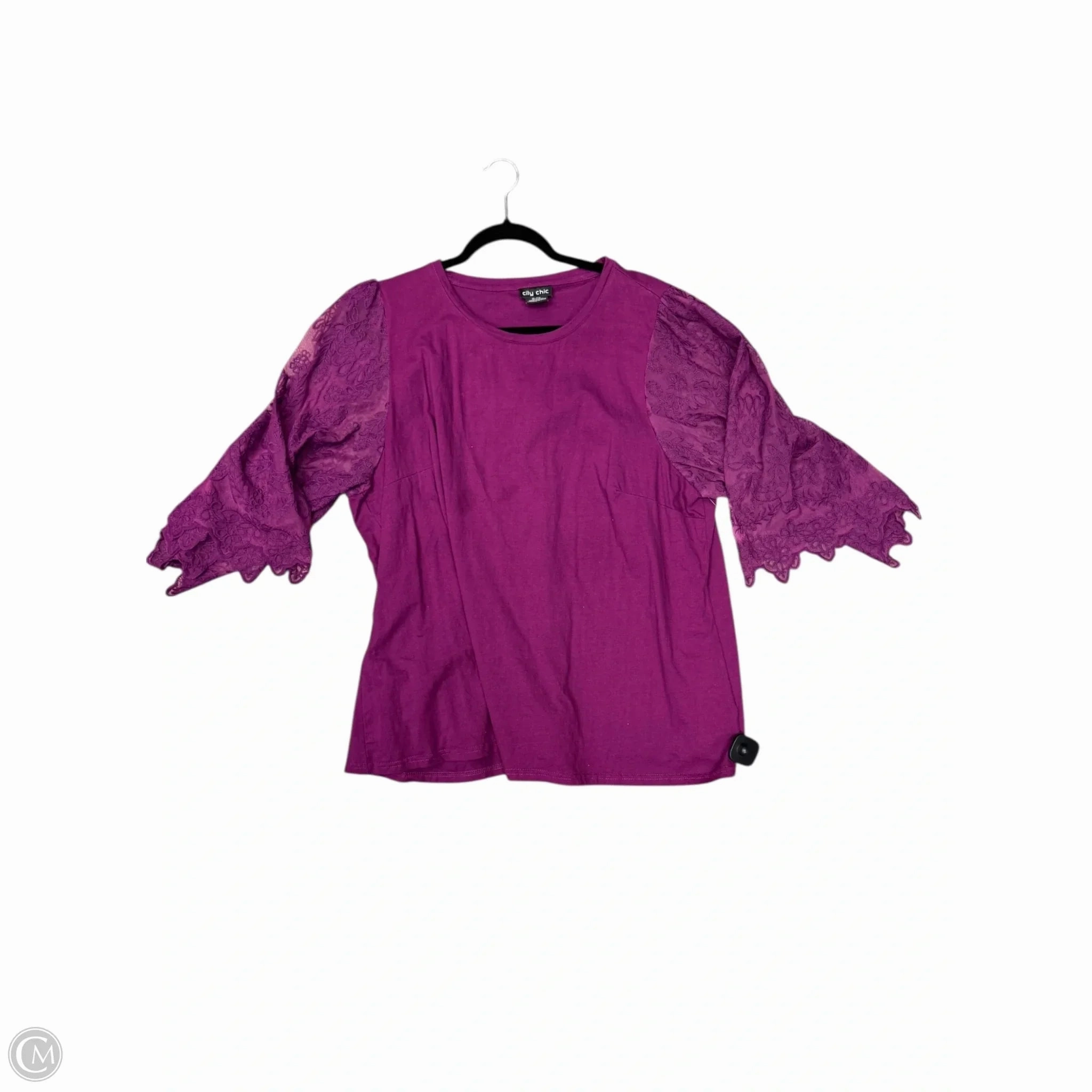 light layering Top Short Sleeve By City Chic In Purple, Size: 2x