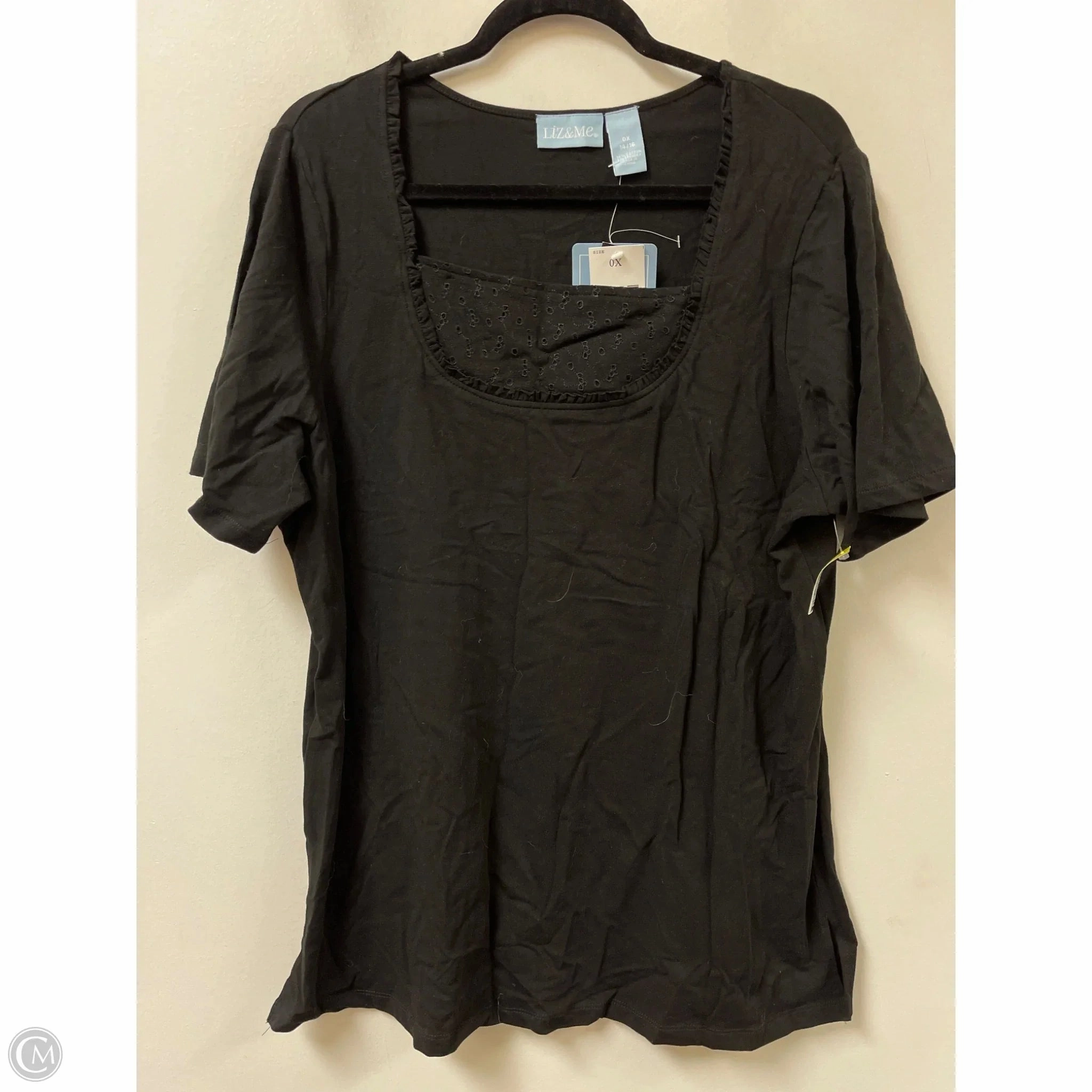 Top Short Sleeve By Liz And Me In Black, Size: Xl Premium Material