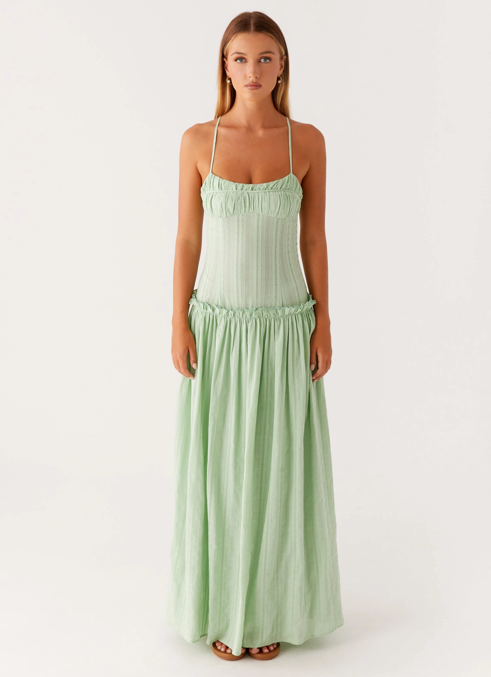 Jacinda Drop Waist Maxi Dress - Sage Elegant Mood Luxury Feel