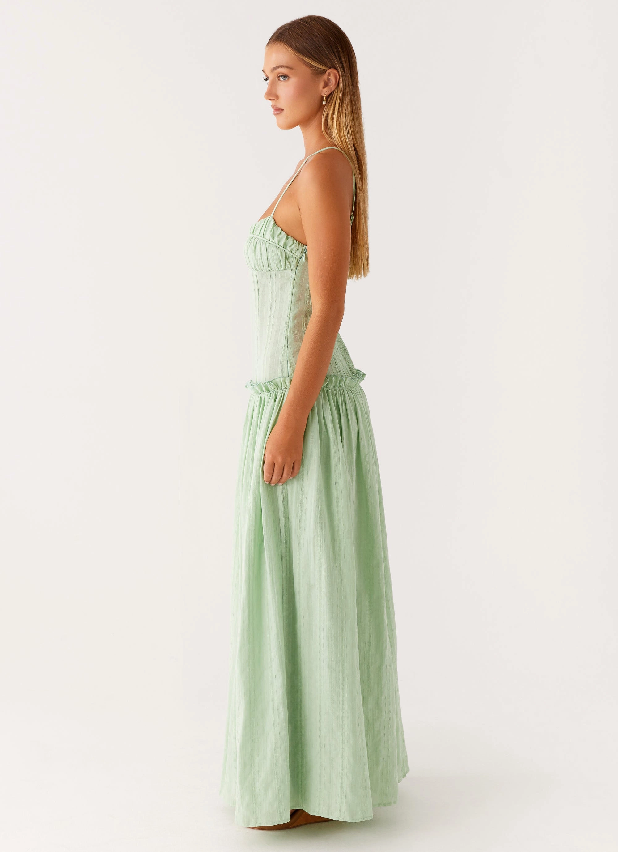 Jacinda Drop Waist Maxi Dress - Sage Dressy Yet Comfortable Cozy Texture