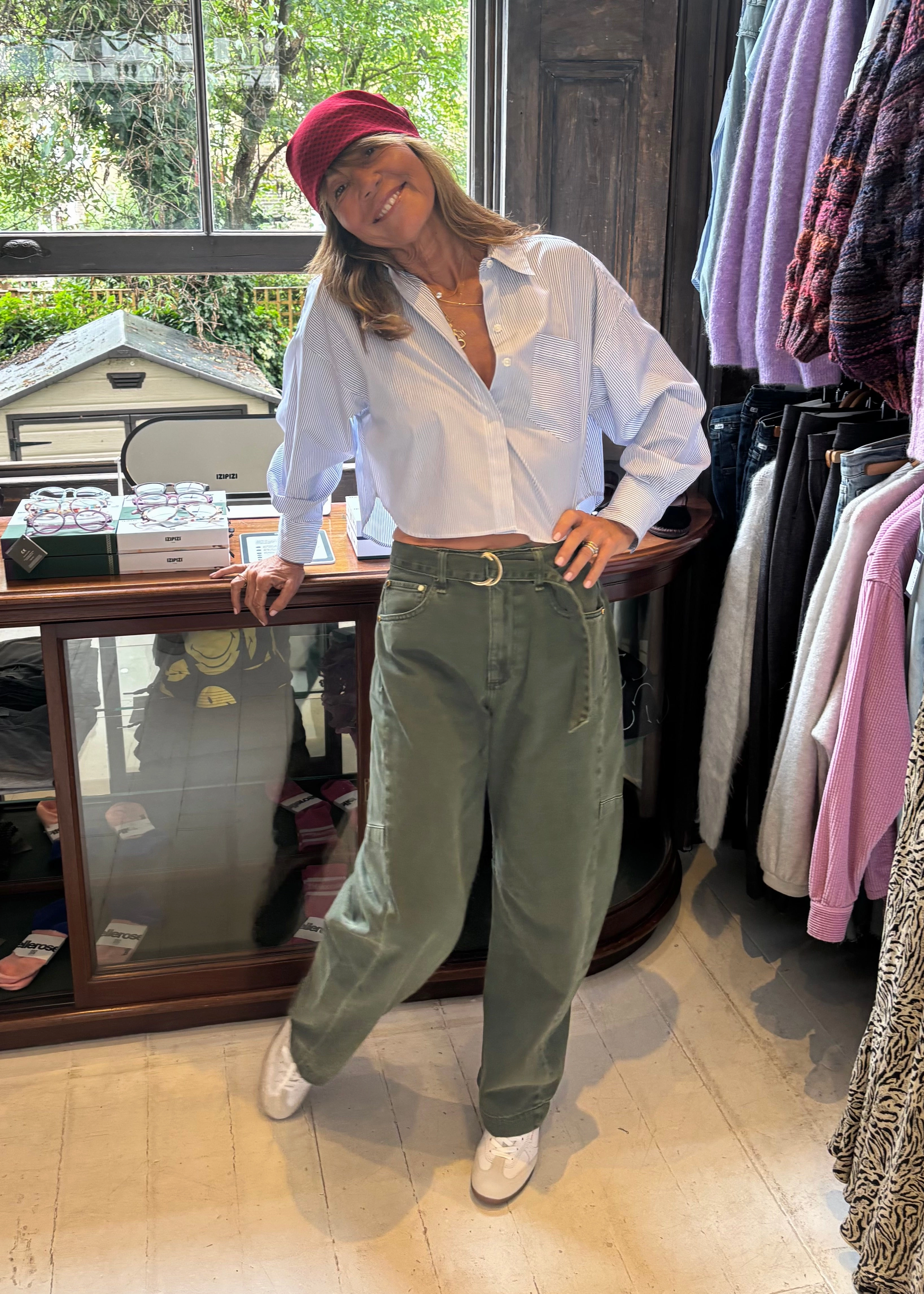 Rag & Bone Charlie Barrel W Belt in Dark Olive Static free No Ride-Up