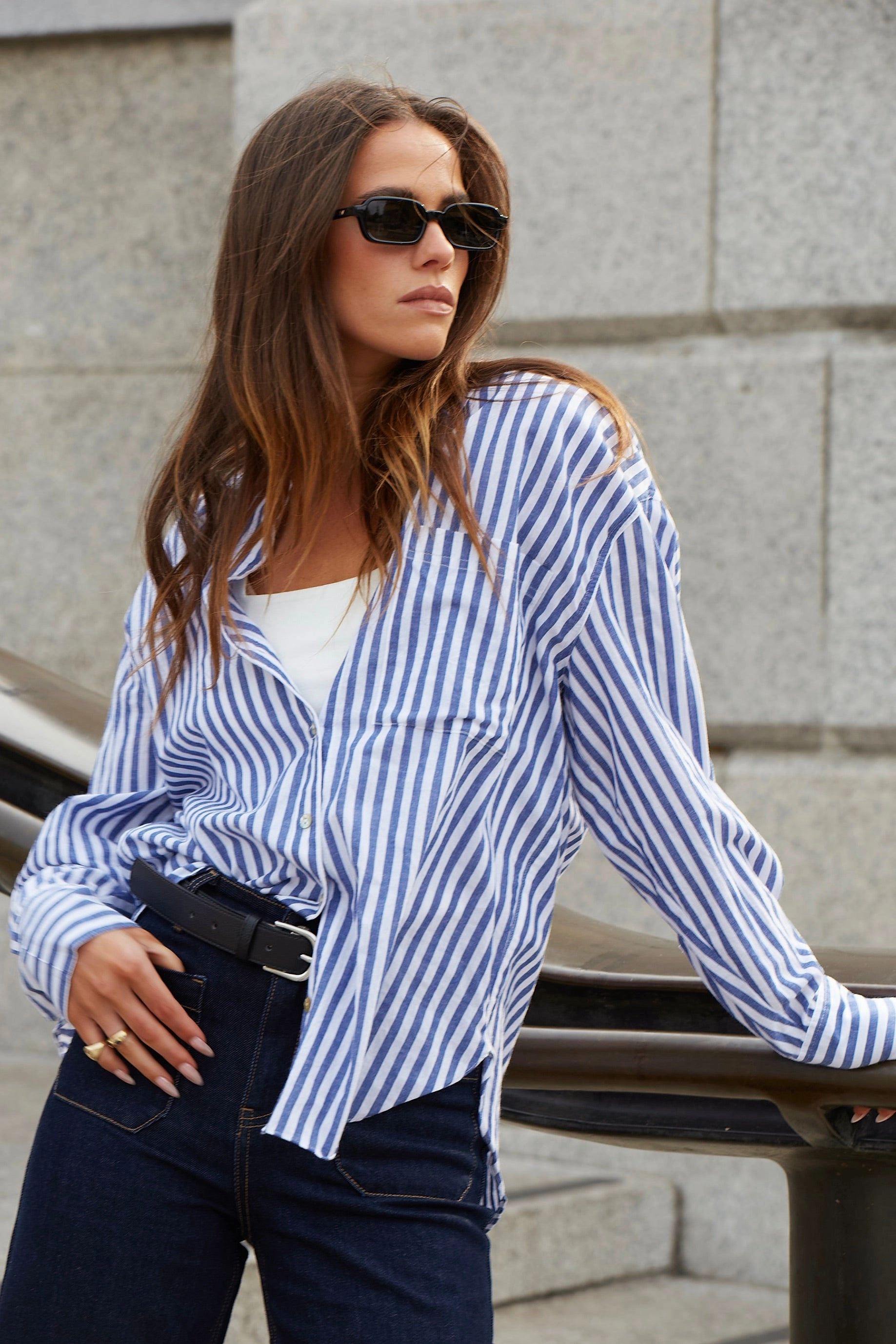 You Got This Blue Stripe Cotton Oversized Shirt LightweightLayeredFabric
