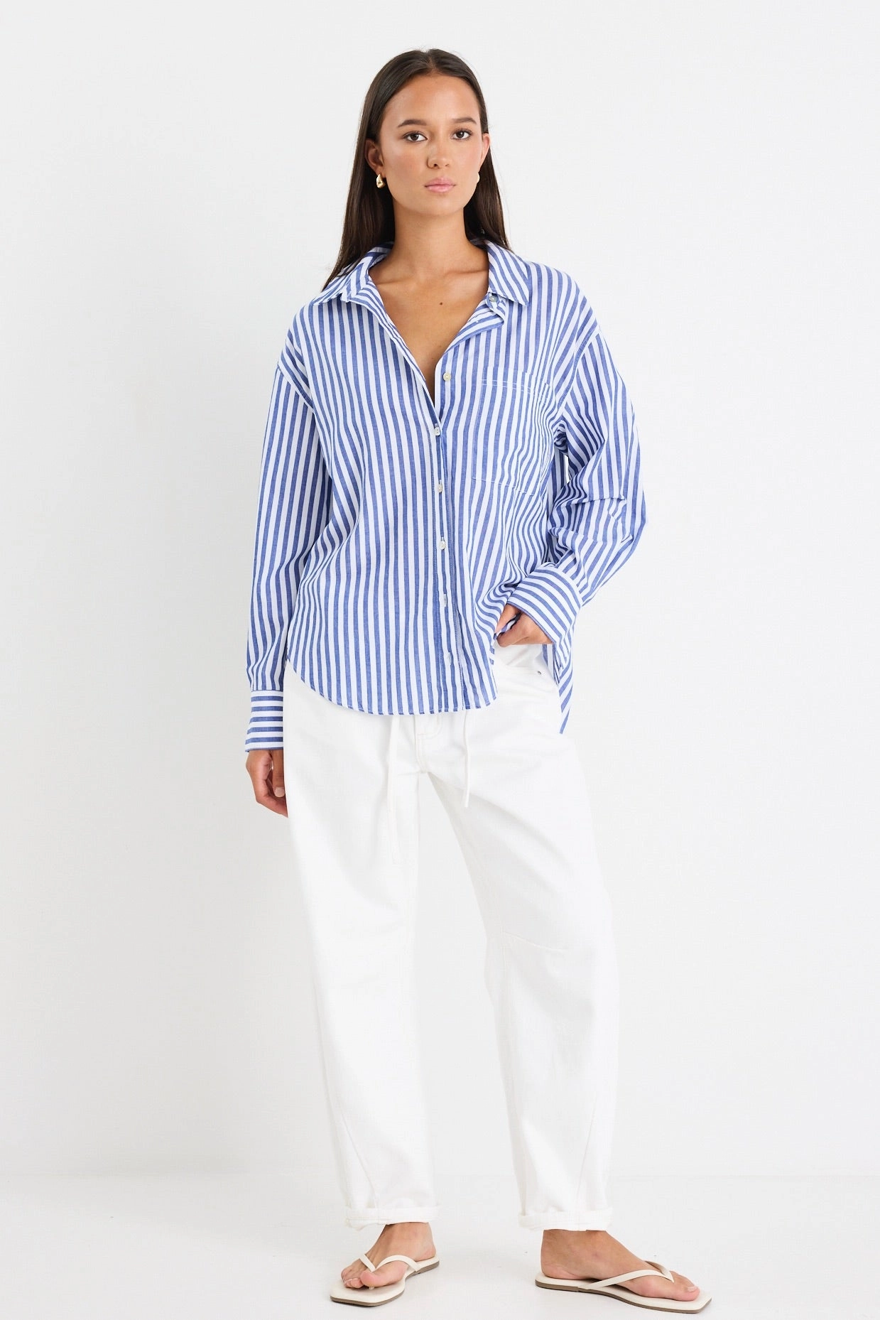 Zero Waste Production Label You Got This Blue Stripe Cotton Oversized Shirt