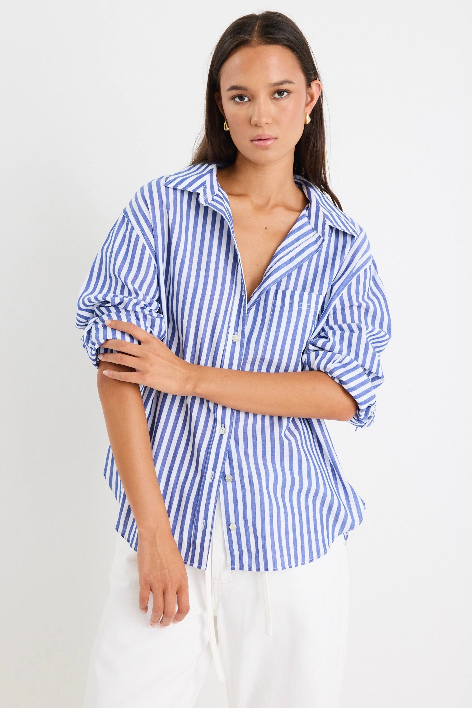Loose Sweater Fade Resistant Coating You Got This Blue Stripe Cotton Oversized Shirt