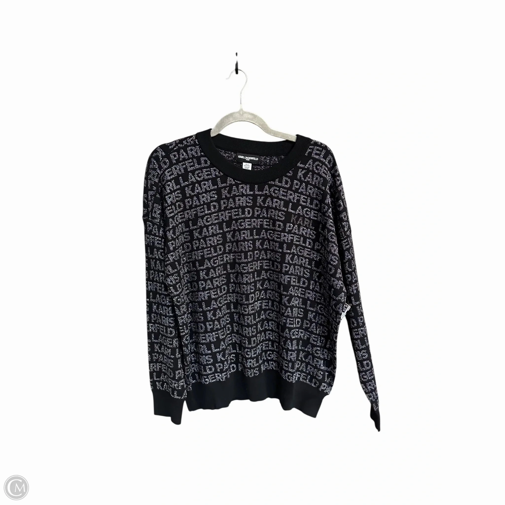 Sport Flex Wear Quick Comfort Wear Sweater Designer By Karl Lagerfeld In Black & Silver, Size: Xl