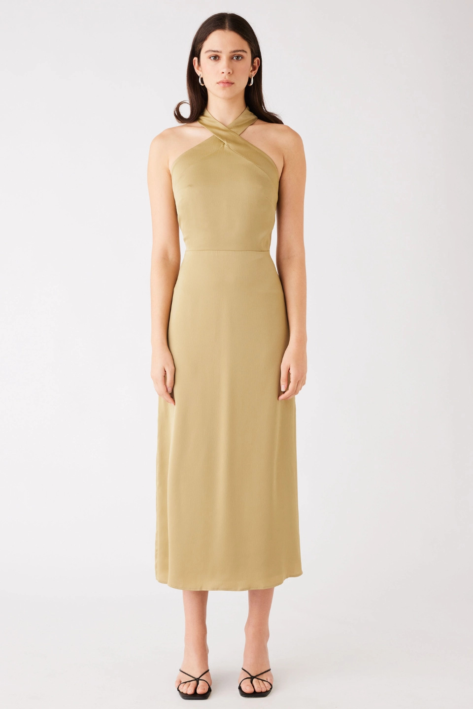 Sevilla Olive High Neck Sleeveless Midi Dress Festival Mood Baby-Shower