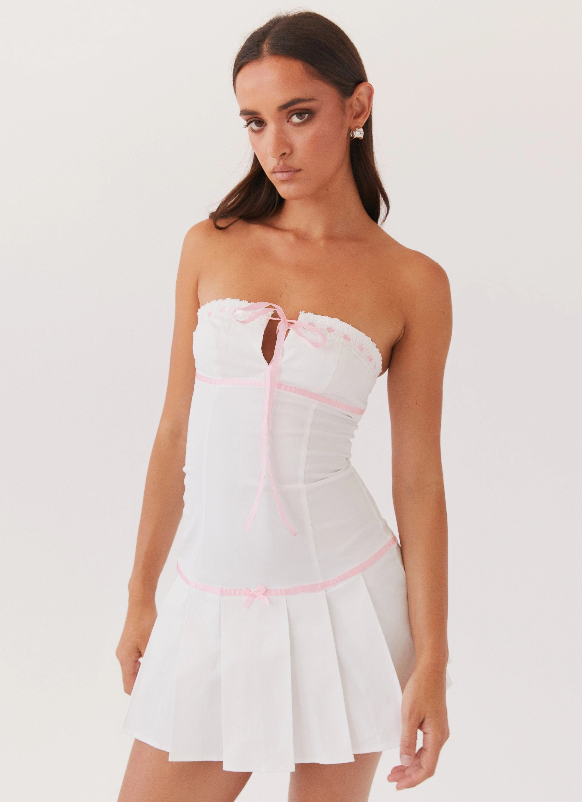 Candy Coated Bustier Mini Dress - Pink Ribbon Relaxed Style Wear